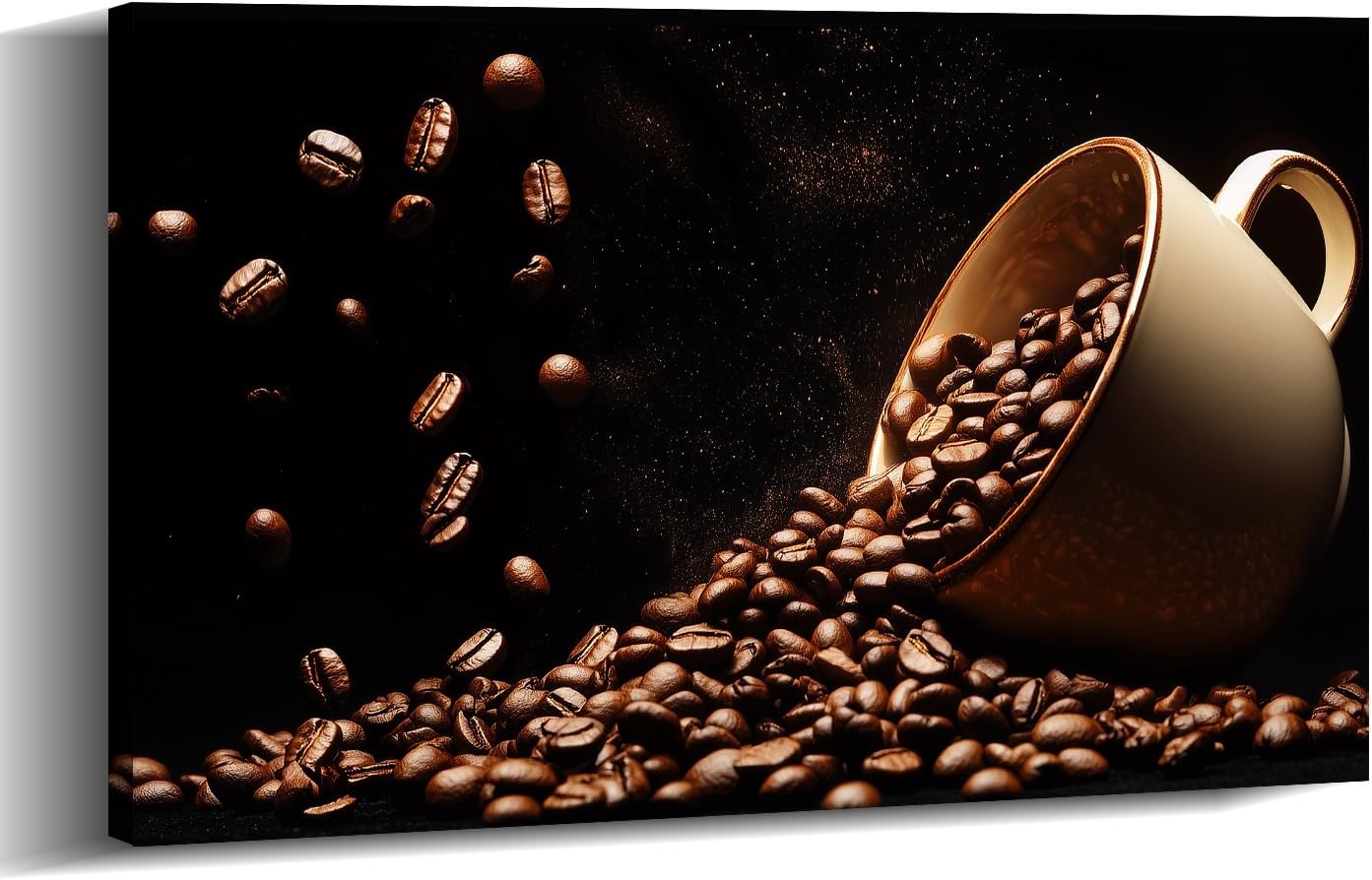 Coffee Canvas Art Kitchen Wall Decor Framed Brown Poster Coffee Bean Painting Vintage Artwork for Dining Room Bar Ready to Hang - 16.00"x24.00"
