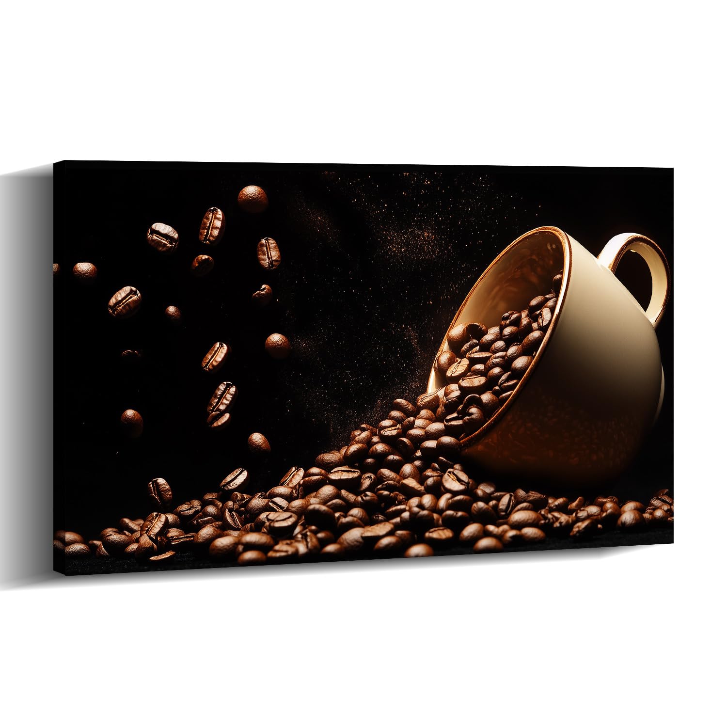 Coffee Canvas Art Kitchen Wall Decor Framed Brown Poster Coffee Bean Painting Vintage Artwork for Dining Room Bar Ready to Hang - 16.00"x24.00"