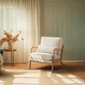 Bonnlo Set of 2 Beige Mid-Century Fabric Accent Chairs, Solid Wood Arm Lounge Chairs for Living Room Bedroom