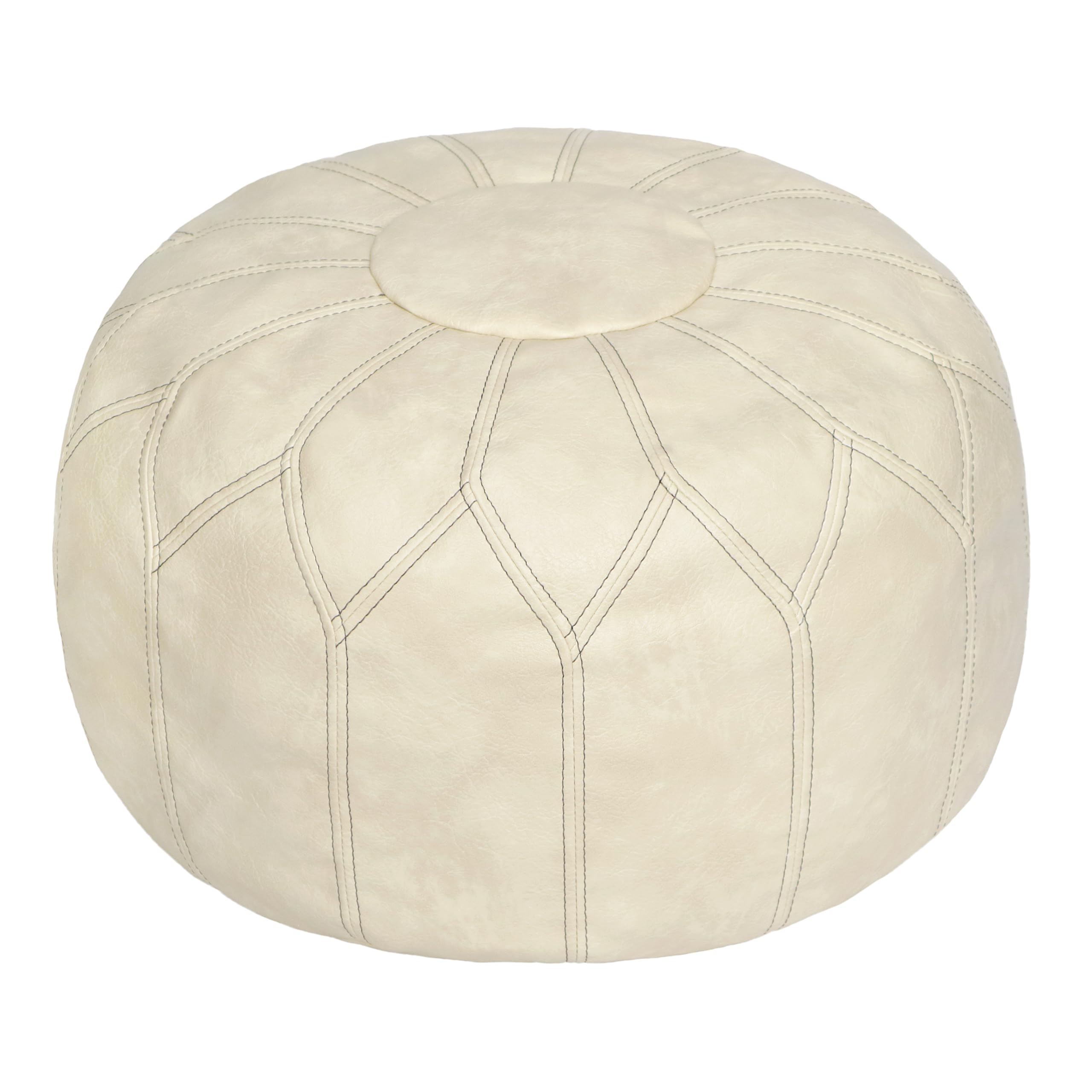 Thgonwid Unstuffed Moroccan Faux Leather Pouf Ottoman with Storage - Handmade Boho Chic Multi-Use Footrest for Living Room, Bedroom, Patio - Round Ethnic Floor Cushion & Decorative Accent, Tricolor