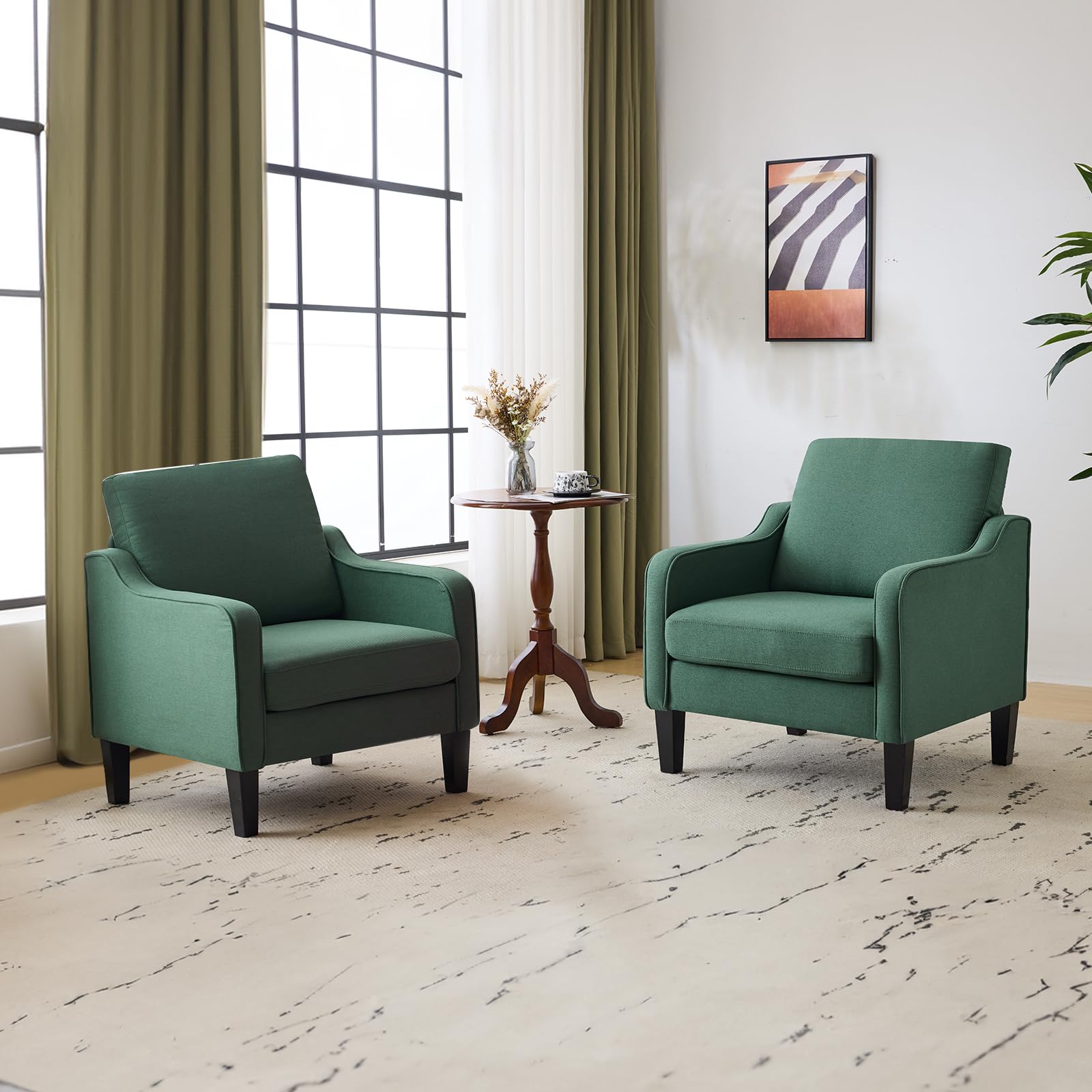 VINGLI Accent Chair for Living Room Chairs Olive Green Reading Chair for Bedroom Scooped Arm Chair Mid Century Modern Accent Chairs Upholstered Comfy Chair for Apartment, Waiting Room