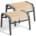 ONBRILL Outdoor Ottoman Set of 2, All Weather Outdoor Foot Stool with Supportive Textliene and Metal Frame, Stackable Oversized Outdoor Foot Rest for Furniture Patio Garden Pool, Grey