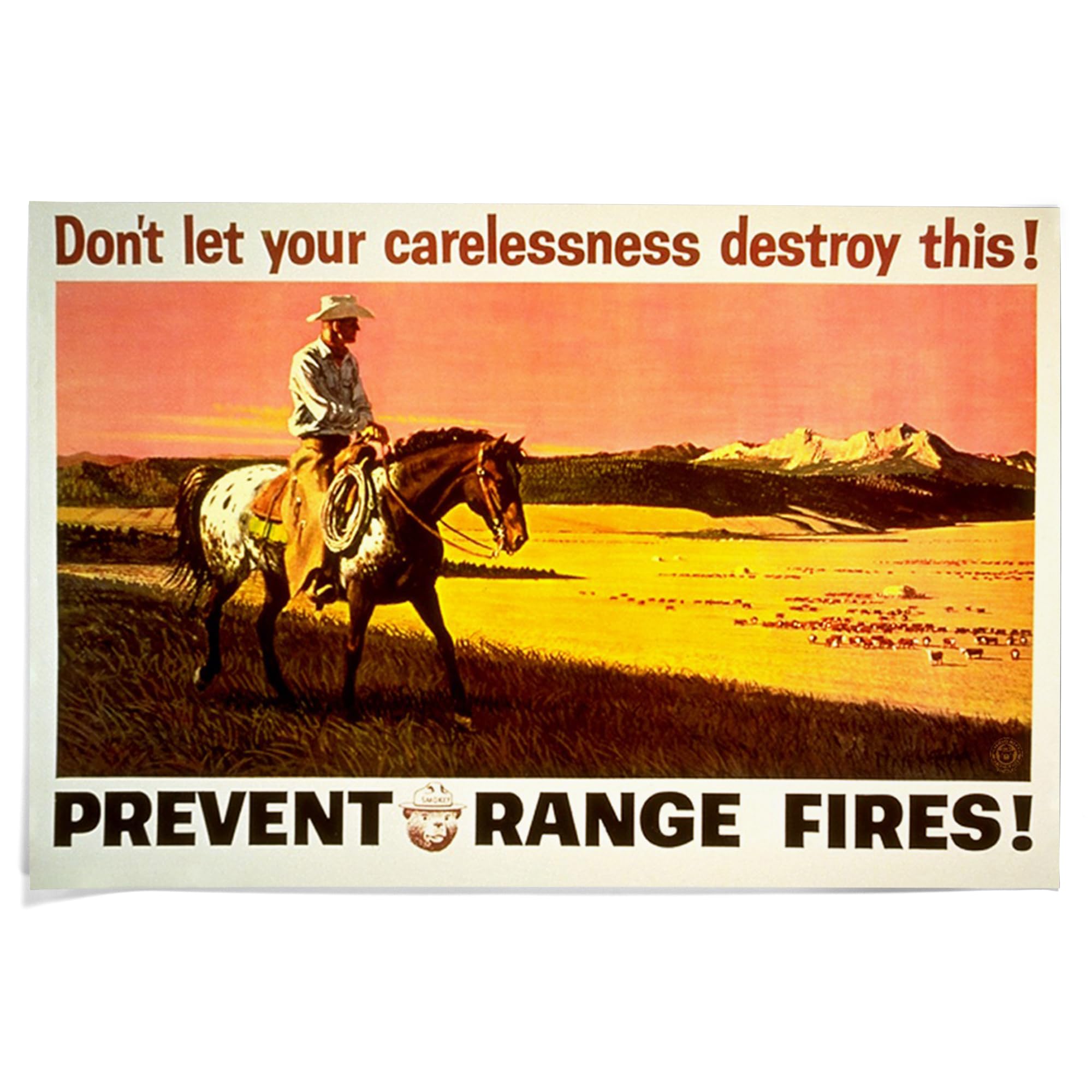 Lantern Press 24x36 Inch Giclee Art Print Wall Decor, Smokey Bear, Prevent Range Fires, Vintage Poster