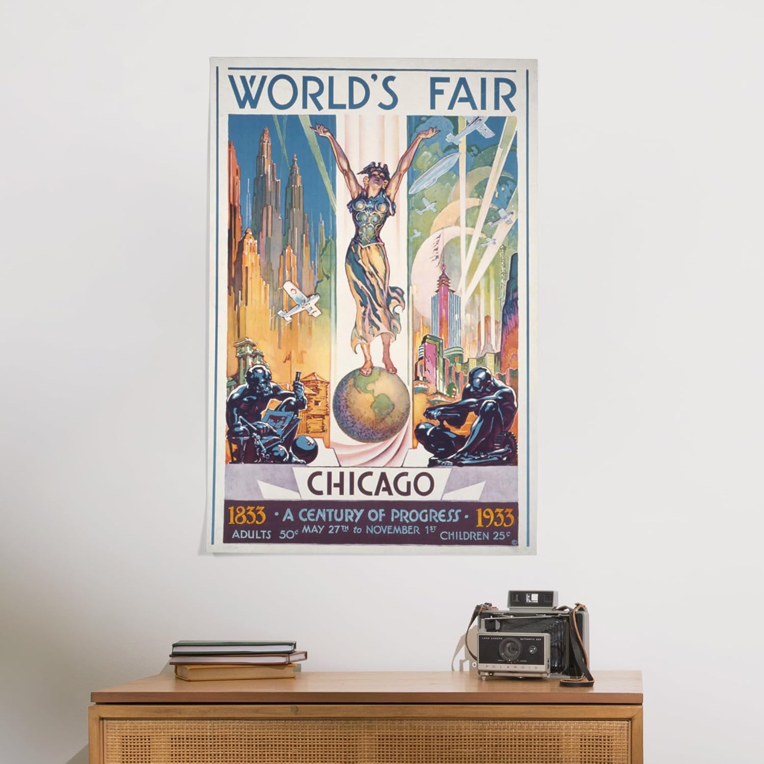 Lantern Press 24x36 Inch Giclee Art Print Wall Decor, Chicago World's Fair Poster, Woman on Globe, Vintage Advertisement