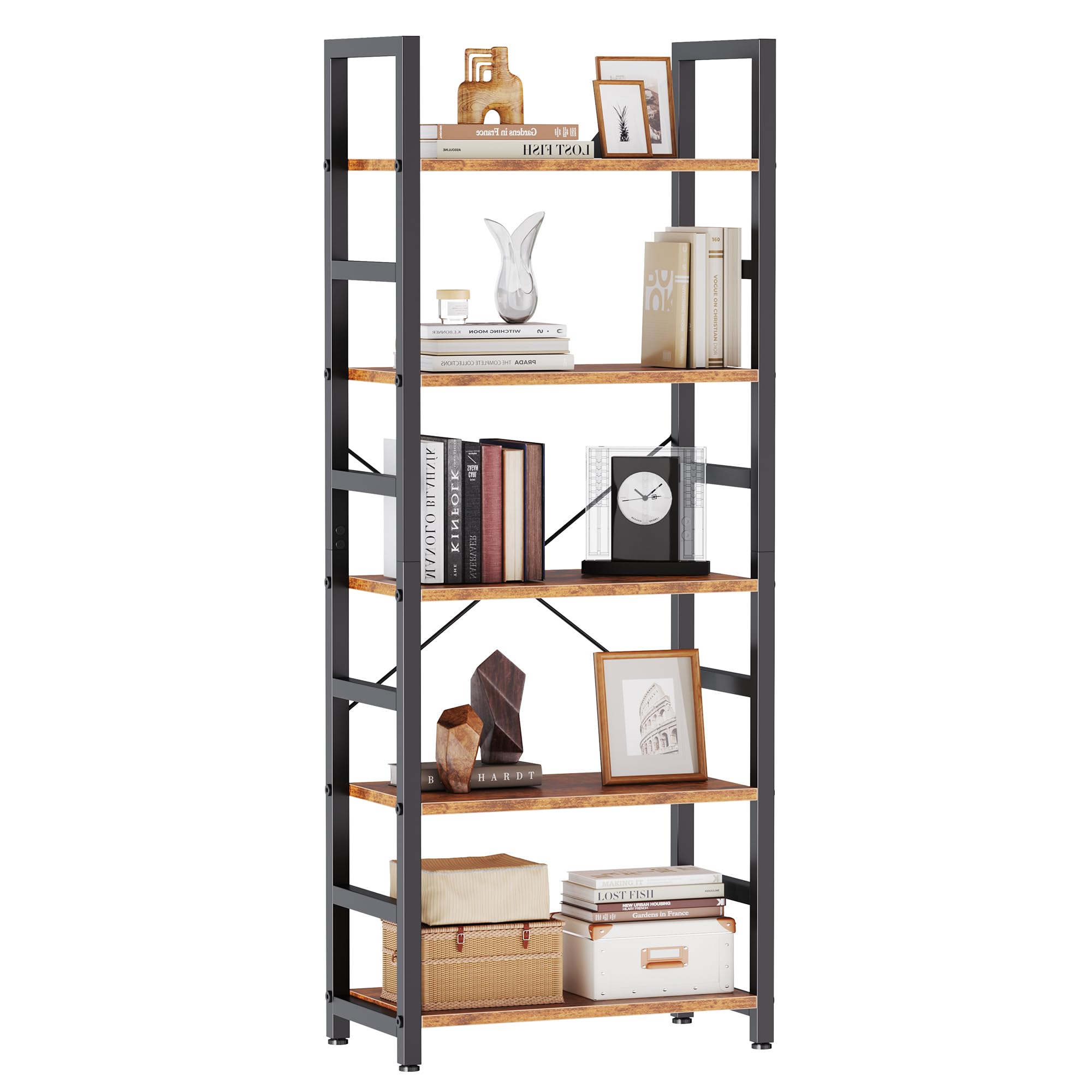 DUMOS 5-Tier Bookshelf, Modern Tall Bookcase, Open Storage Display Shelf for Living Room, Bedroom, Home Office, Narrow Standing Shelving Unit for Books, CDs, Décor，Modern Black
