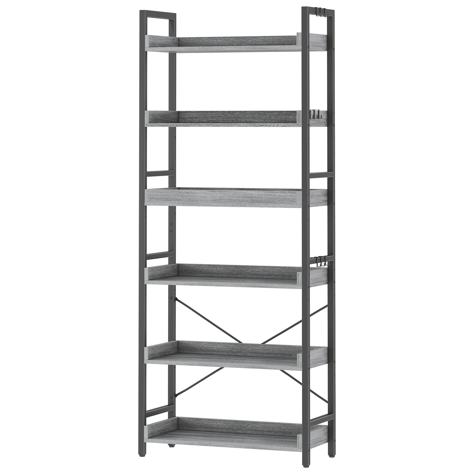 HCHQHS 6 Tier Bookshelf, Adjustable Industrial Bookcase, Vertical Tall Book Shelf, Wood and Black Metal Open Bookshelves for Home Office, Living Room, Bedroom, 70 Inch