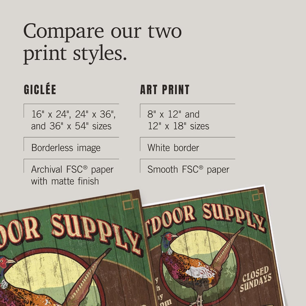 Lantern Press 24x36 Inch Giclee Print, Pheasant Outfitters, Vintage Sign