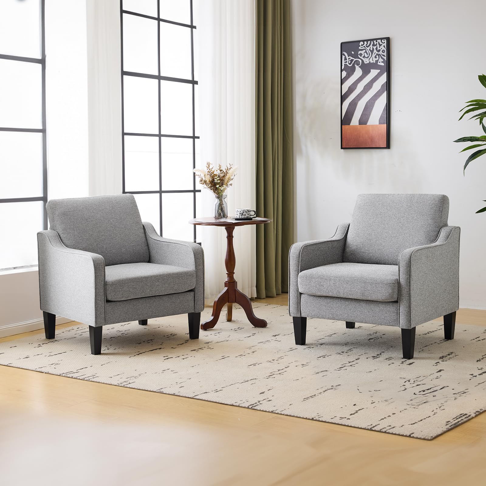 VINGLI Accent Chair for Living Room Chairs Light Brown Reading Chair for Bedroom Scooped Arm Chair Mid Century Modern Accent Chairs Upholstered Comfy Chair for Apartment, Waiting Room