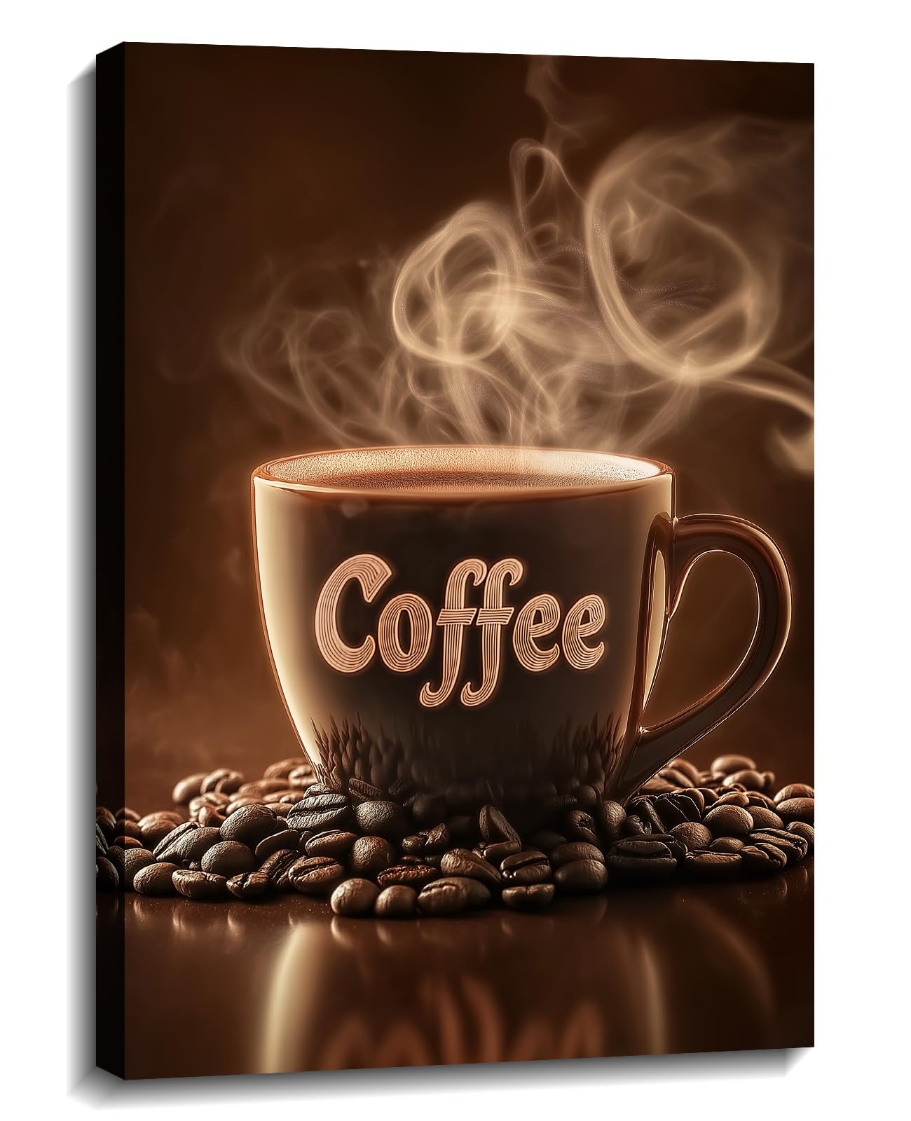 Coffee Canvas Art Kitchen Wall Decor Framed Brown Poster Coffee Bean Painting Vintage Artwork for Dining Room Bar Ready to Hang - 16.00"x24.00"
