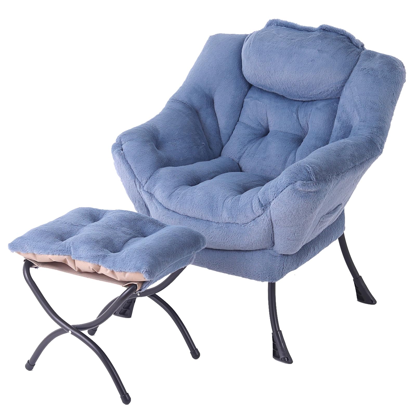 Tiita Modern Large Accent Chair with Ottoman, Comfy Leisure Sofa Armchair with Footrest, Reading Chair for Bedroom, Living Room, Dorm Rooms, Garden Dark Grey