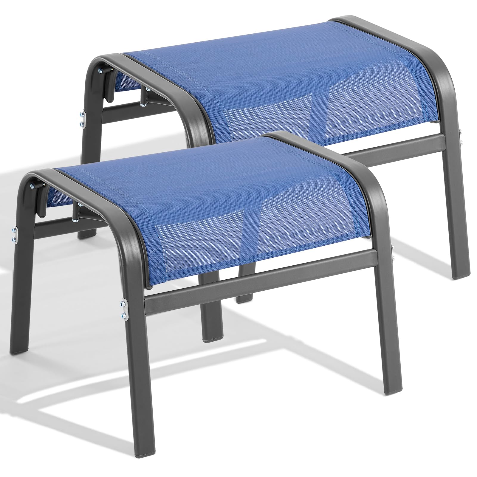 ONBRILL Outdoor Ottoman Set of 2, All Weather Outdoor Foot Stool with Supportive Textliene and Metal Frame, Stackable Oversized Outdoor Foot Rest for Furniture Patio Garden Pool, Grey