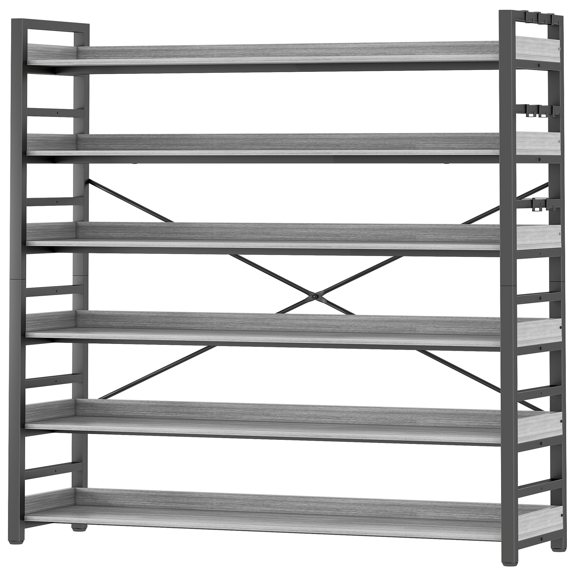 HCHQHS 6 Tier Bookshelf, Adjustable Industrial Bookcase, Vertical Tall Book Shelf, Wood and Black Metal Open Bookshelves for Home Office, Living Room, Bedroom, 70 Inch
