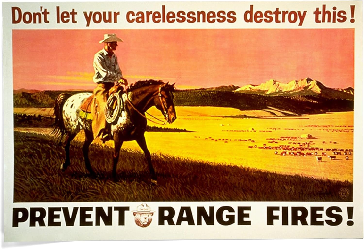 Lantern Press 24x36 Inch Giclee Art Print Wall Decor, Smokey Bear, Prevent Range Fires, Vintage Poster