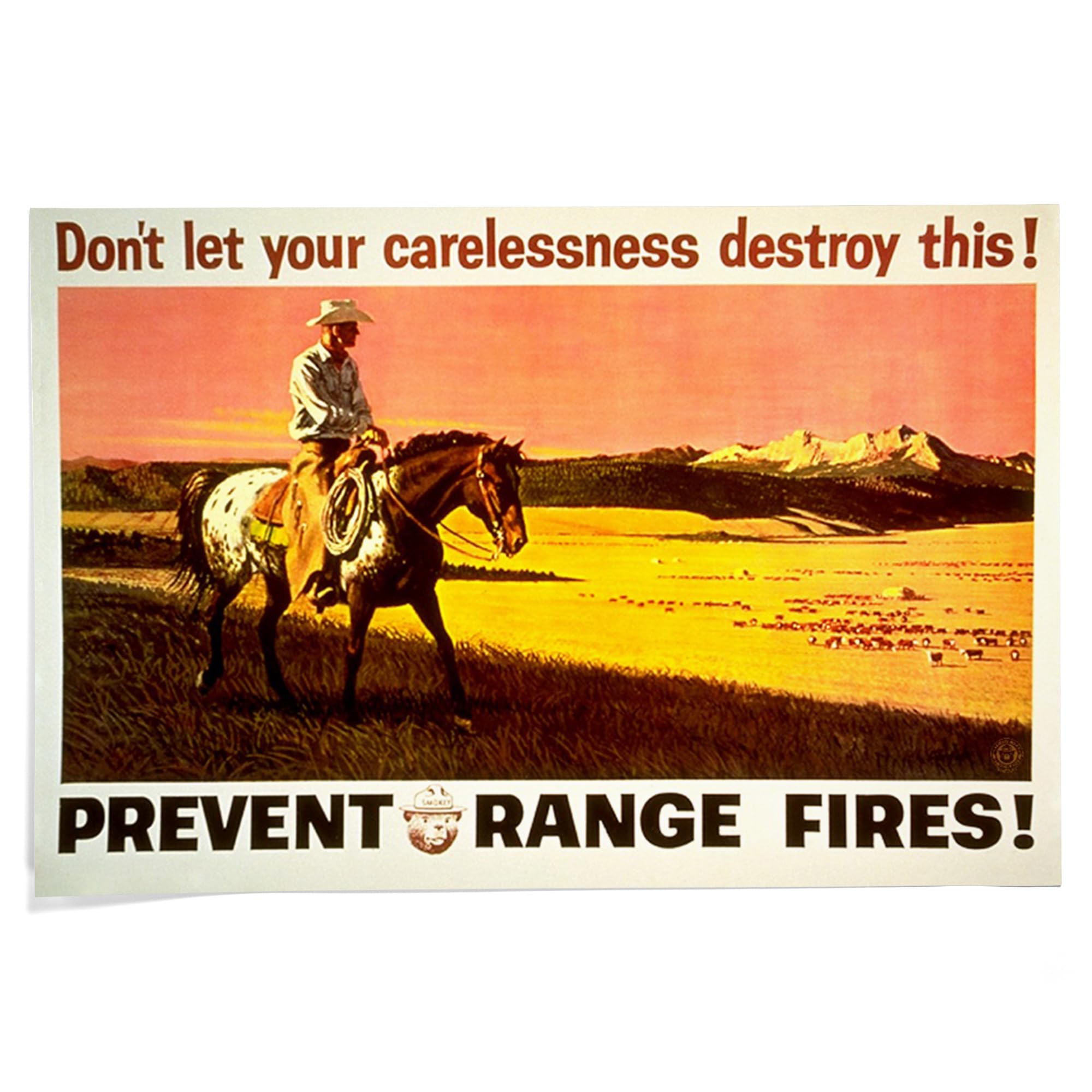 Lantern Press 24x36 Inch Giclee Art Print Wall Decor, Smokey Bear, Prevent Range Fires, Vintage Poster