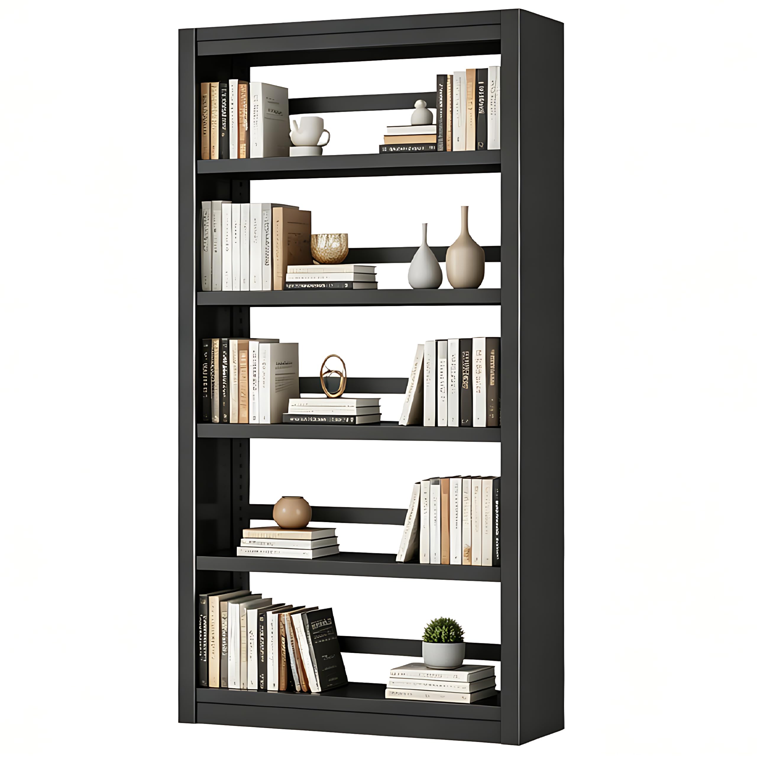 VASAAOSD 66" Tall Metal Bookcase, 5 Shelf Black Bookcase with Adjustable Shelves, Large Bookshelves and Bookcases, Modern Book Shelf Storage Organizer for Living Room, Home Office, Library (Black)