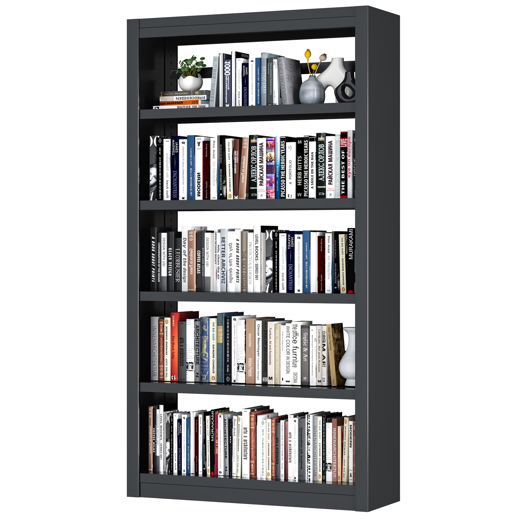 Bookshelf,6-Tier Adjustable Steel Book Shelf,61" H Heavy Duty Metal Bookcase for Home/Office/Garage,White Shelf (White, 61" Tall)