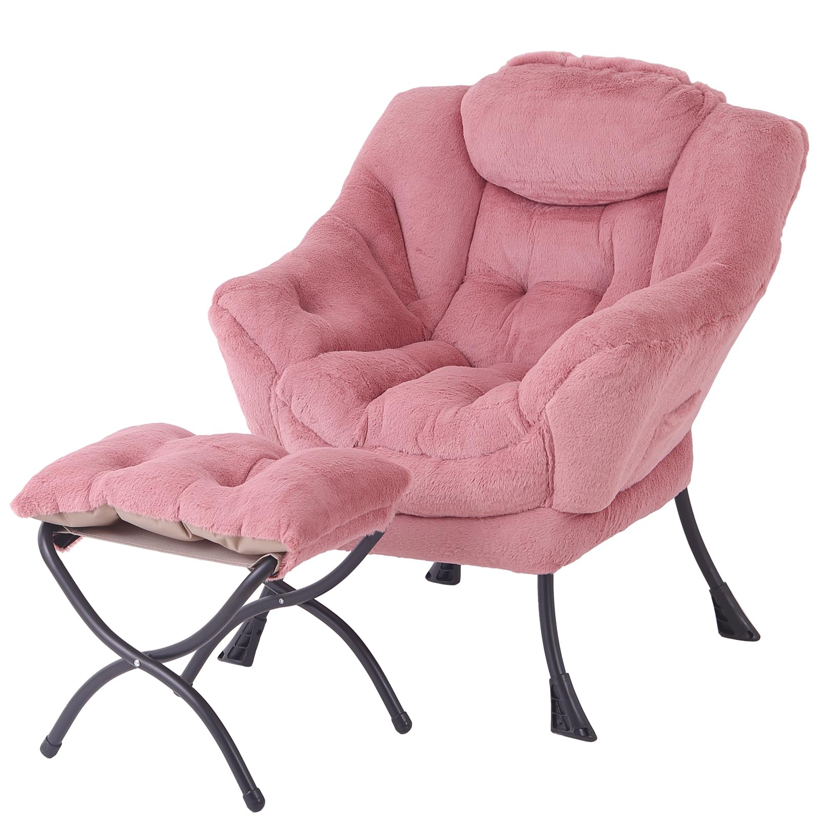 Tiita Modern Large Accent Chair with Ottoman, Comfy Leisure Sofa Armchair with Footrest, Reading Chair for Bedroom, Living Room, Dorm Rooms, Garden Dark Grey
