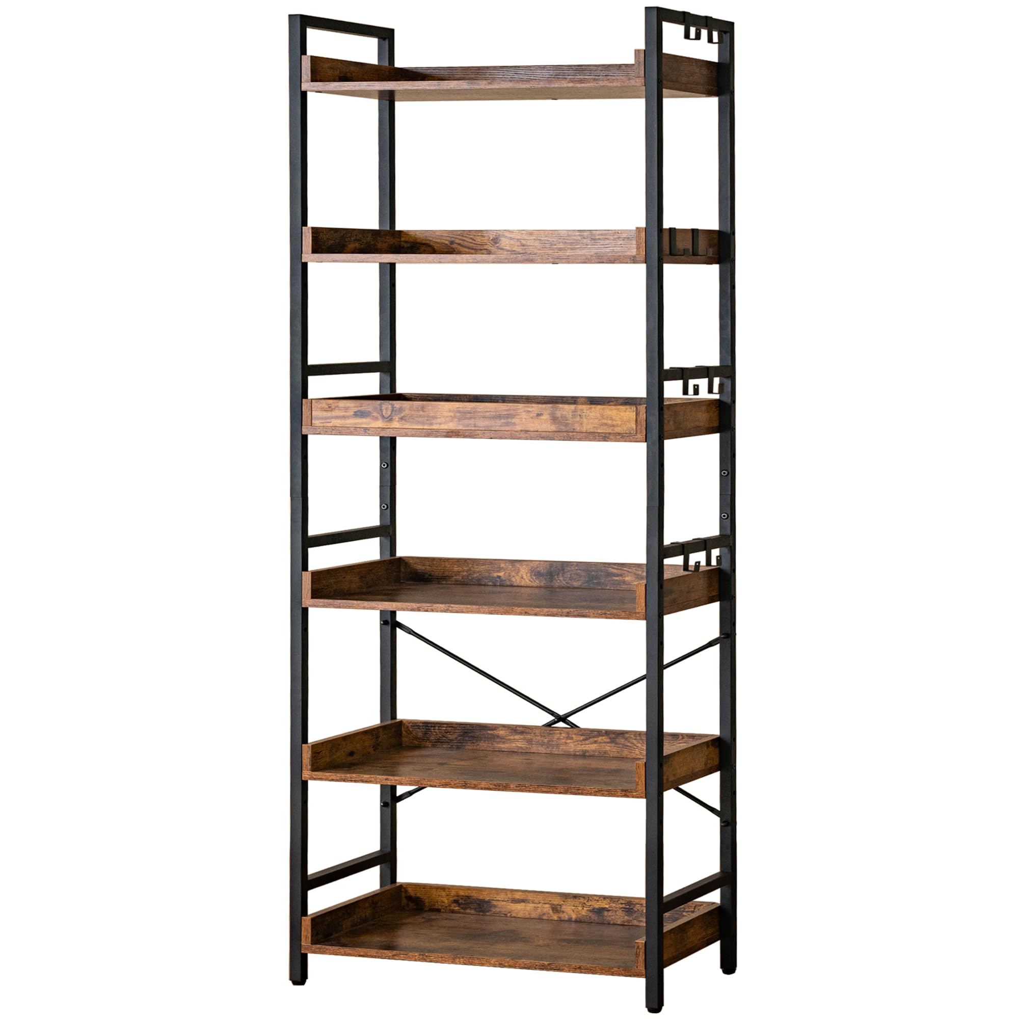 HCHQHS 6 Tier Bookshelf, Adjustable Industrial Bookcase, Vertical Tall Book Shelf, Wood and Black Metal Open Bookshelves for Home Office, Living Room, Bedroom, 70 Inch