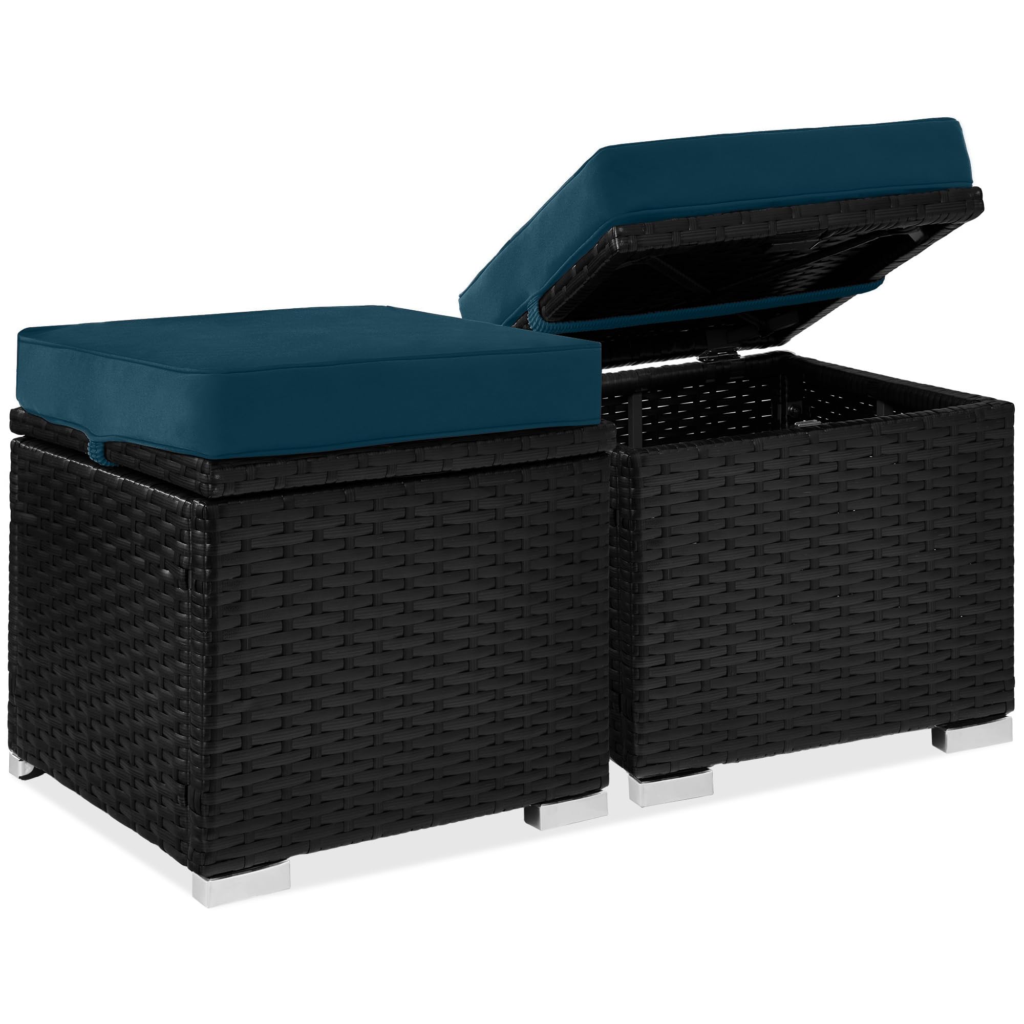Best Choice Products Set of 2 Wicker Ottomans, Multipurpose Outdoor Furniture for Patio, Backyard, Additional Seating, Footrest, Side Table w/Storage, Removable Cushions - Brown/Beige
