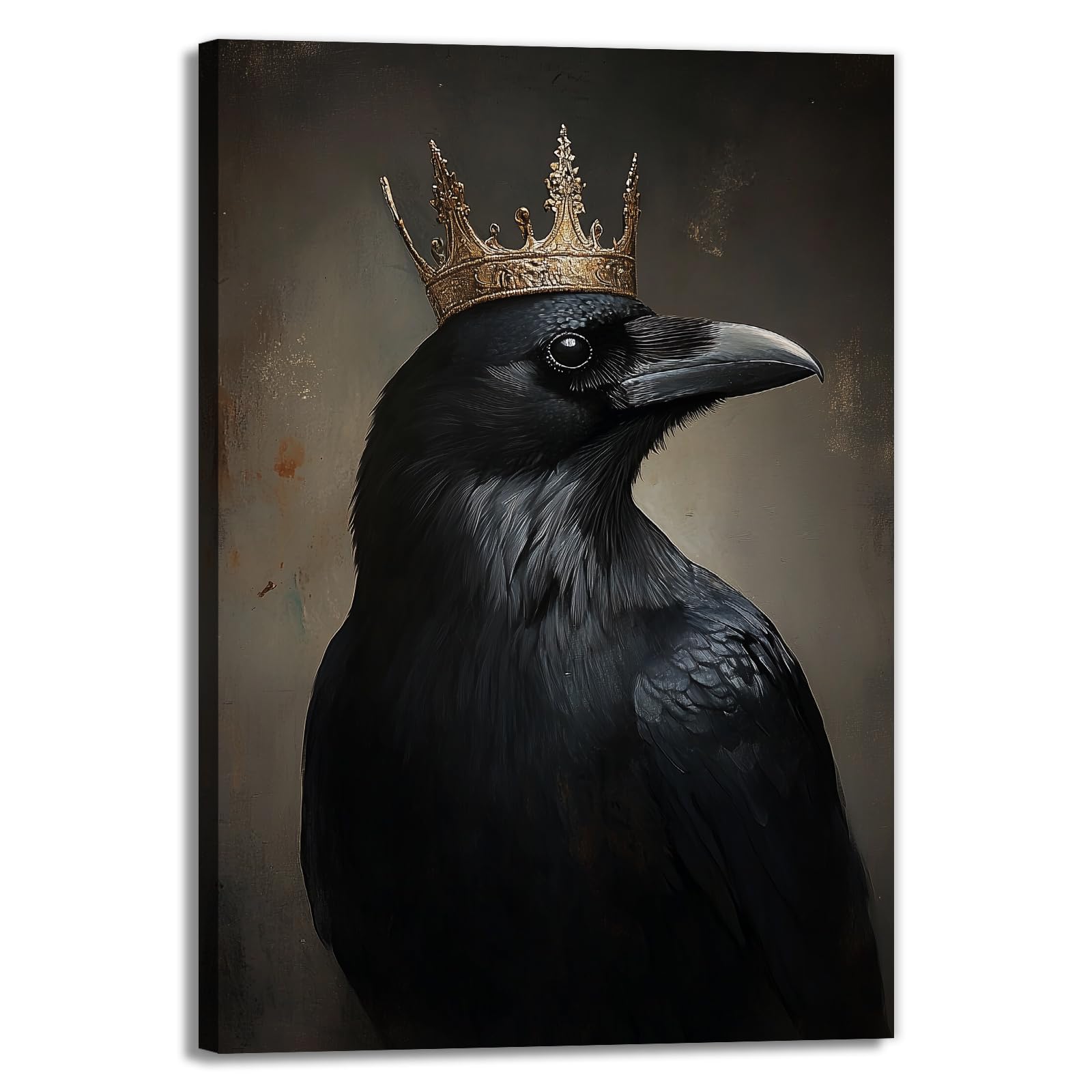 OAAPITI Crow Canvas Wall Art Black Crow Stand On The Branch Picture Print Moonlit Night Poster Vintage Forest Landscape Painting Artwork Living Room Halloween Decor(Artwork-1,16"x24")