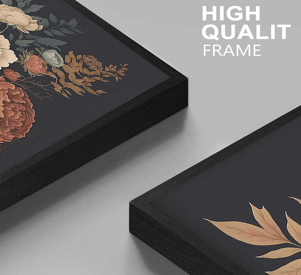 3Pcs Framed Vintage Peony Flower Still Life Canvas Wall art Rustic Dark Floral Plant Painting Picture Farmhouse Wall Decor Posters Print Artwork for Women's Room Living Room Bedroom Home Decoration