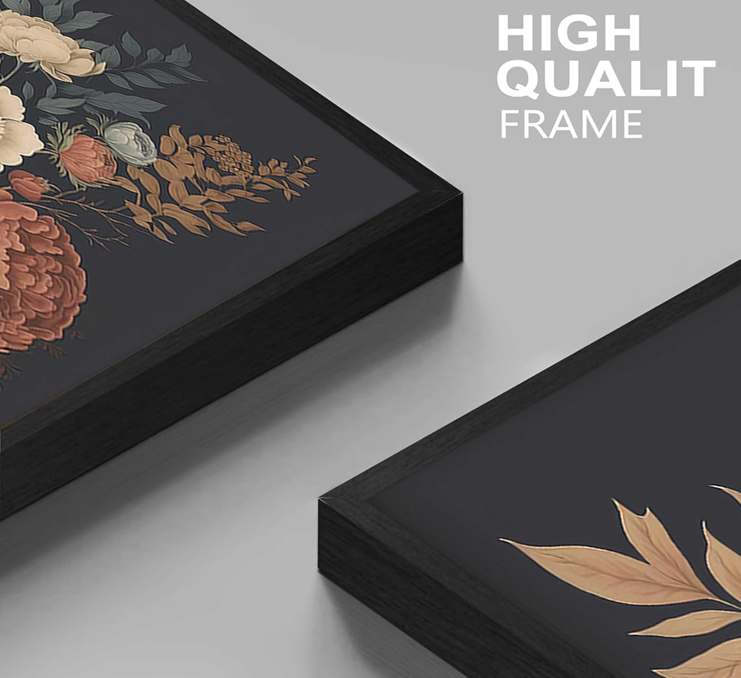 3Pcs Framed Vintage Peony Flower Still Life Canvas Wall art Rustic Dark Floral Plant Painting Picture Farmhouse Wall Decor Posters Print Artwork for Women's Room Living Room Bedroom Home Decoration