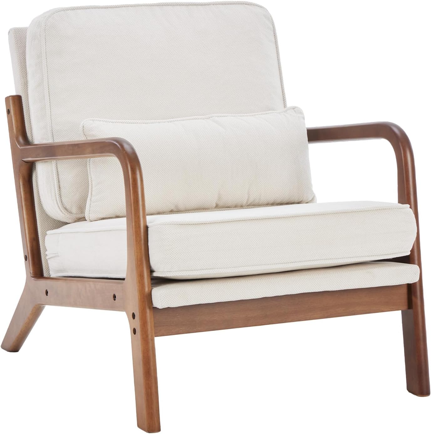 DUMOS Accent Chair Mid Century Modern Chair with Arms and Waist Cushion, Reading Chairs for Adults with Solid Frame, Lounge Side Sitting Armchair for Living Room, Bedroom, Balcony, Cream