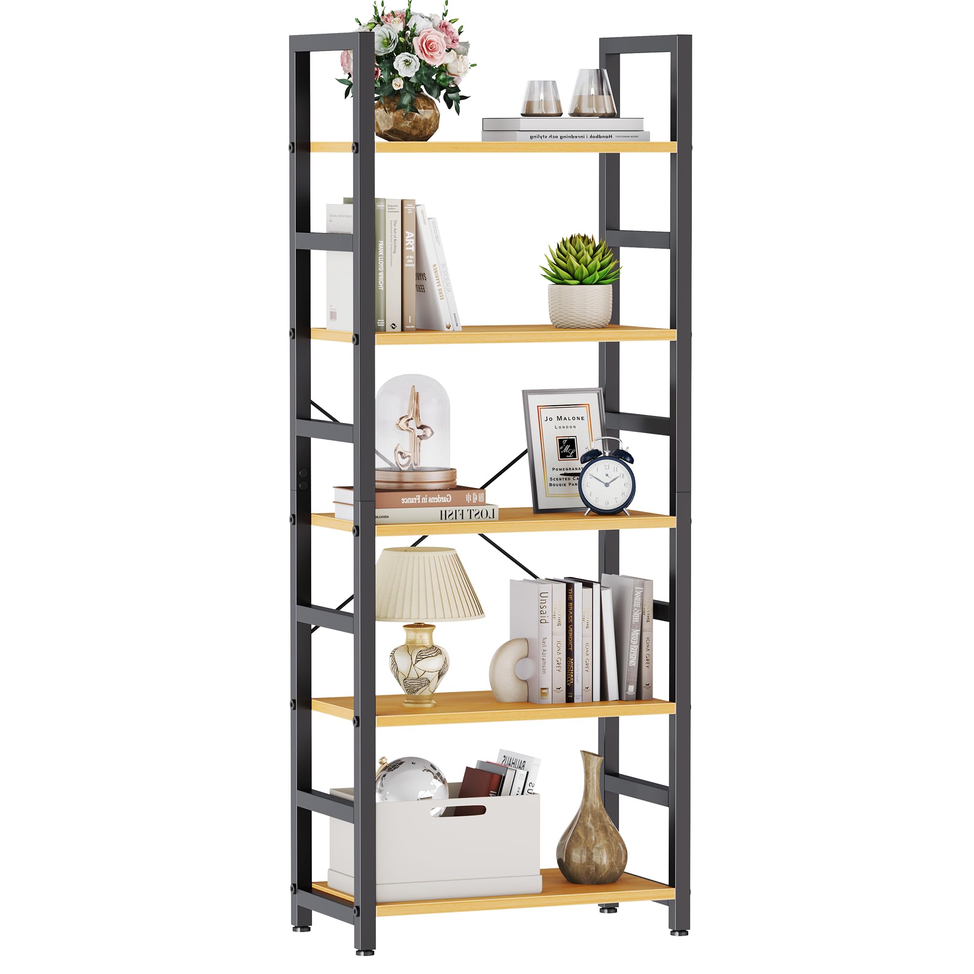 DUMOS 5-Tier Bookshelf, Modern Tall Bookcase, Open Storage Display Shelf for Living Room, Bedroom, Home Office, Narrow Standing Shelving Unit for Books, CDs, Décor，Modern Black