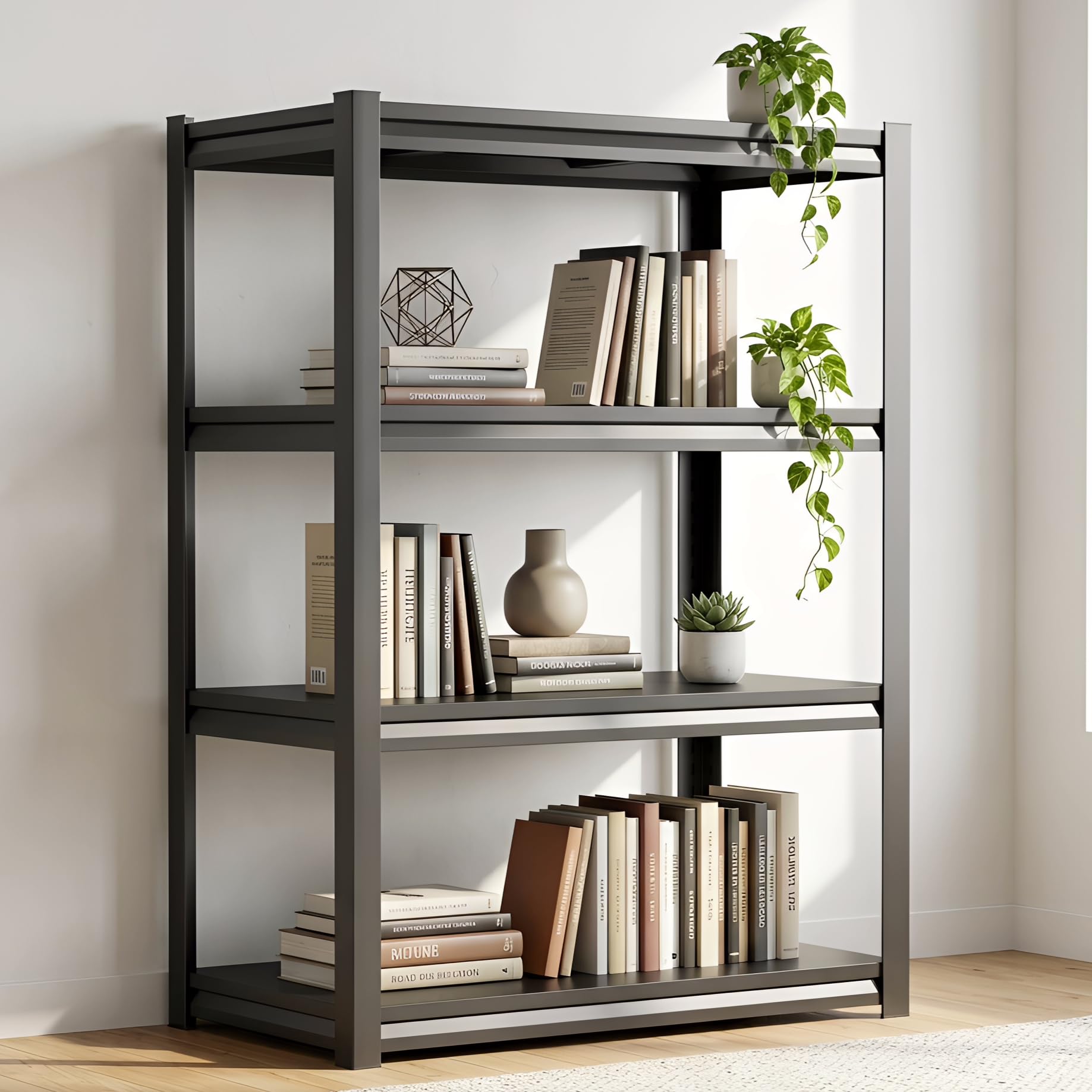 Bolt-Free 5 Tier Metal Bookshelf, 71"H Adjustable Tall Bookcase with Anti-Drop Fence, 1500LBS Heavy Duty Deep Book Shelf, Large Office Bookshelf, Modern Storage Shelves for Bedroom, LivingRoom, Garage
