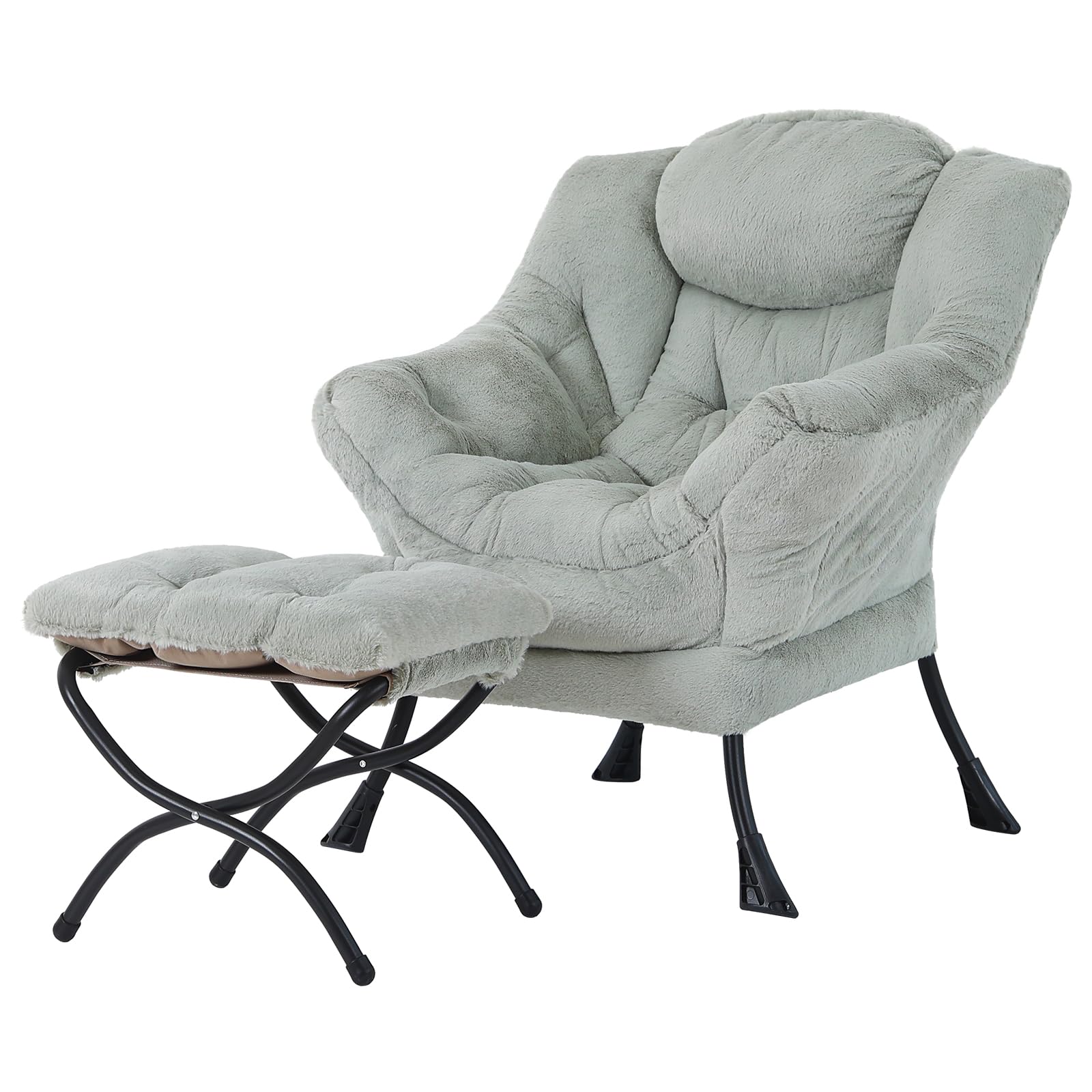 Tiita Modern Large Accent Chair with Ottoman, Comfy Leisure Sofa Armchair with Footrest, Reading Chair for Bedroom, Living Room, Dorm Rooms, Garden Dark Grey
