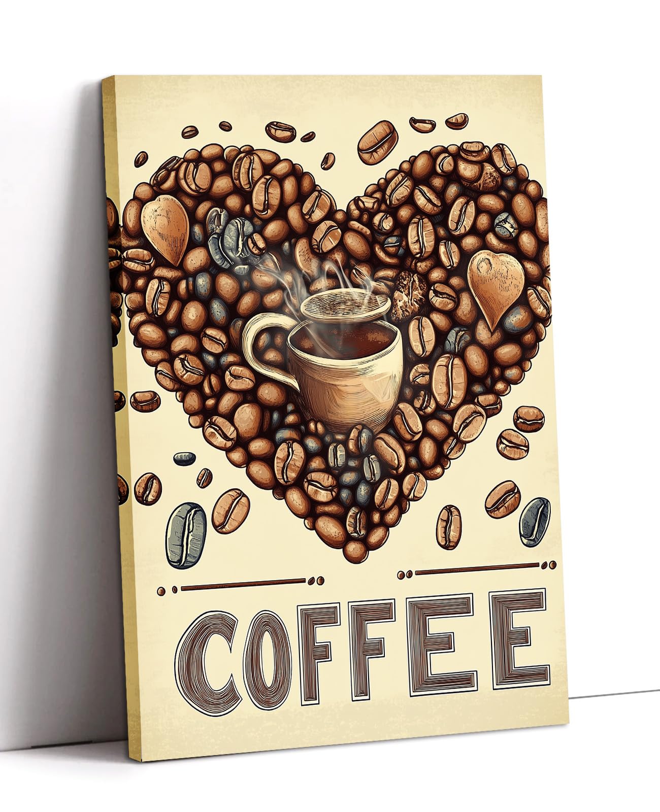 Coffee Canvas Art Kitchen Wall Decor Framed Brown Poster Coffee Bean Painting Vintage Artwork for Dining Room Bar Ready to Hang - 16.00"x24.00"