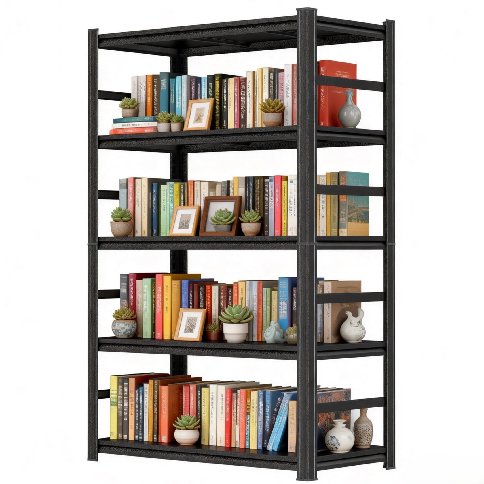 Bolt-Free 5 Tier Metal Bookshelf, 71"H Adjustable Tall Bookcase with Anti-Drop Fence, 1500LBS Heavy Duty Deep Book Shelf, Large Office Bookshelf, Modern Storage Shelves for Bedroom, LivingRoom, Garage