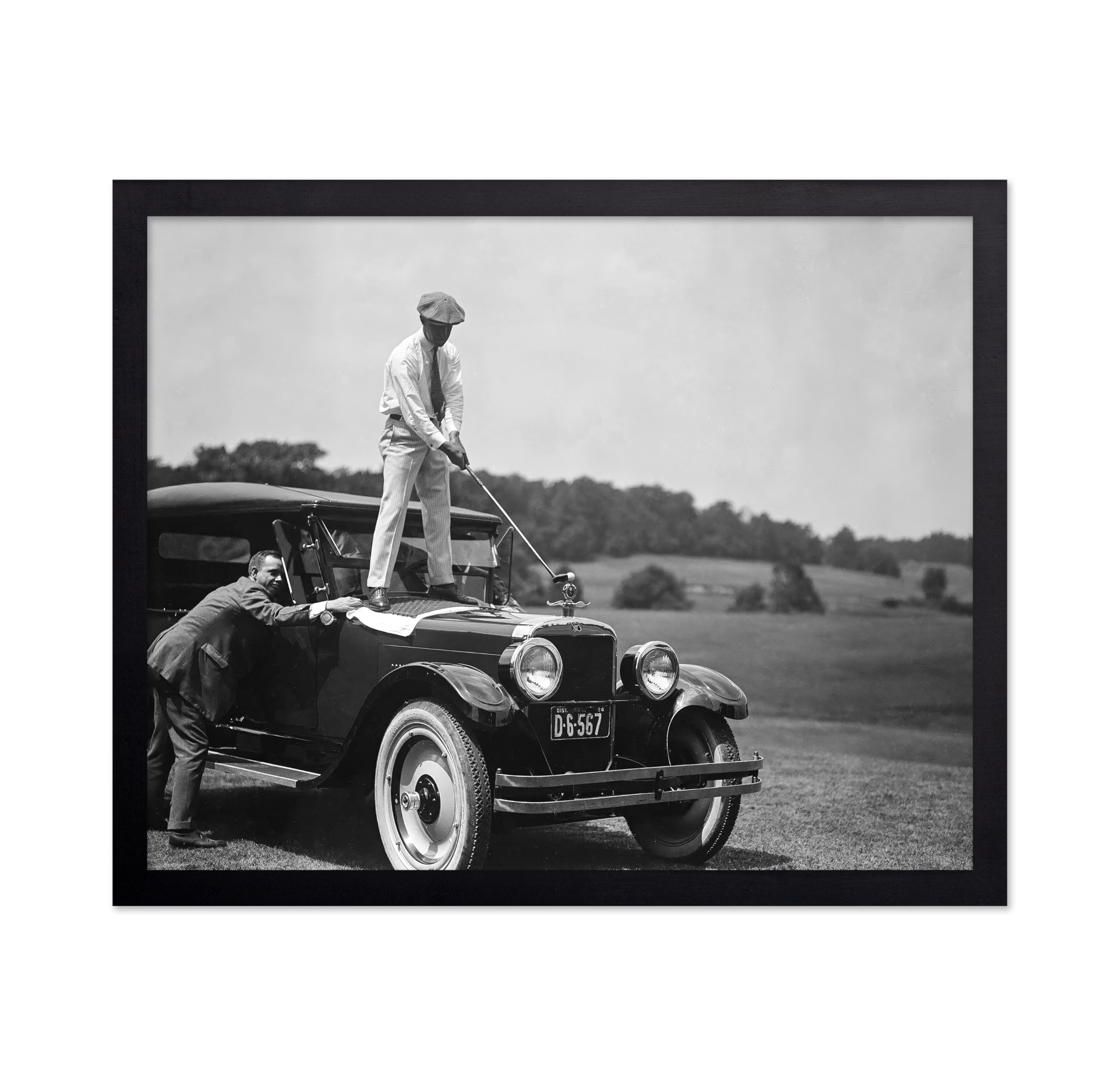 Poster Master Vintage Photograph Poster - Retro Funny Print - Gift for Artist, Friend - Play Golf Free, While Having Your Suit Pressed, Men - Wall Decor for Home, Office, 16x20 Beige Framed