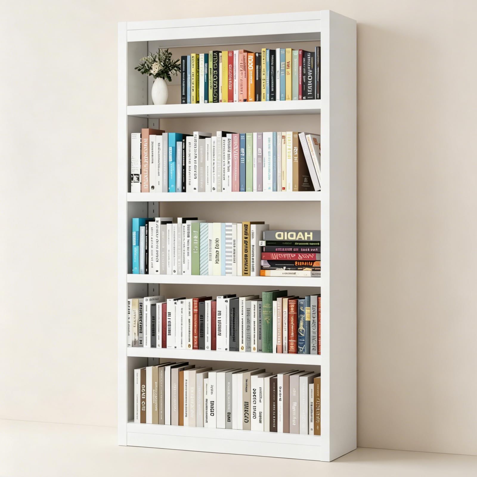 VASAAOSD 66" Tall Metal Bookcase, 5 Shelf Black Bookcase with Adjustable Shelves, Large Bookshelves and Bookcases, Modern Book Shelf Storage Organizer for Living Room, Home Office, Library (Black)