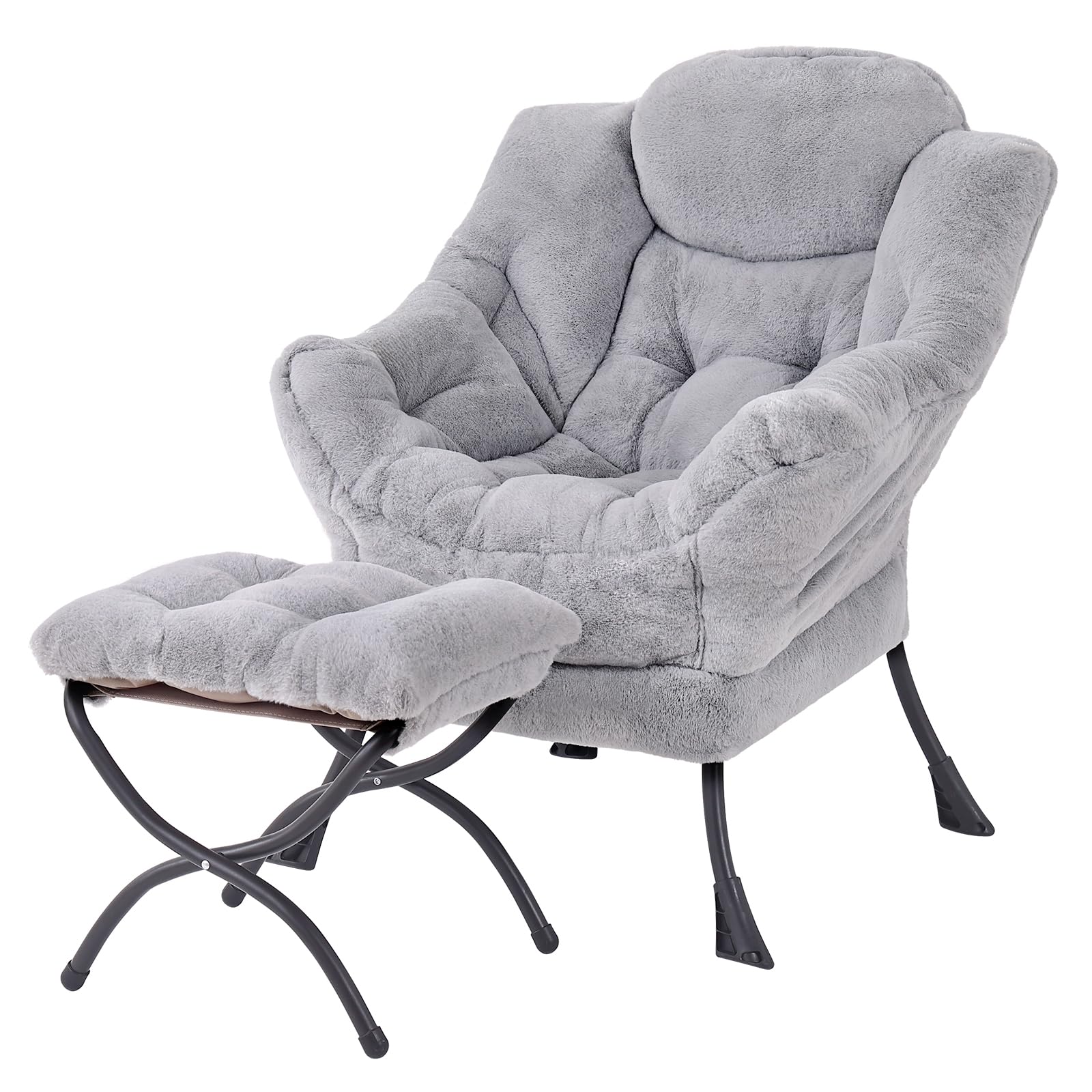 Tiita Modern Large Accent Chair with Ottoman, Comfy Leisure Sofa Armchair with Footrest, Reading Chair for Bedroom, Living Room, Dorm Rooms, Garden Dark Grey