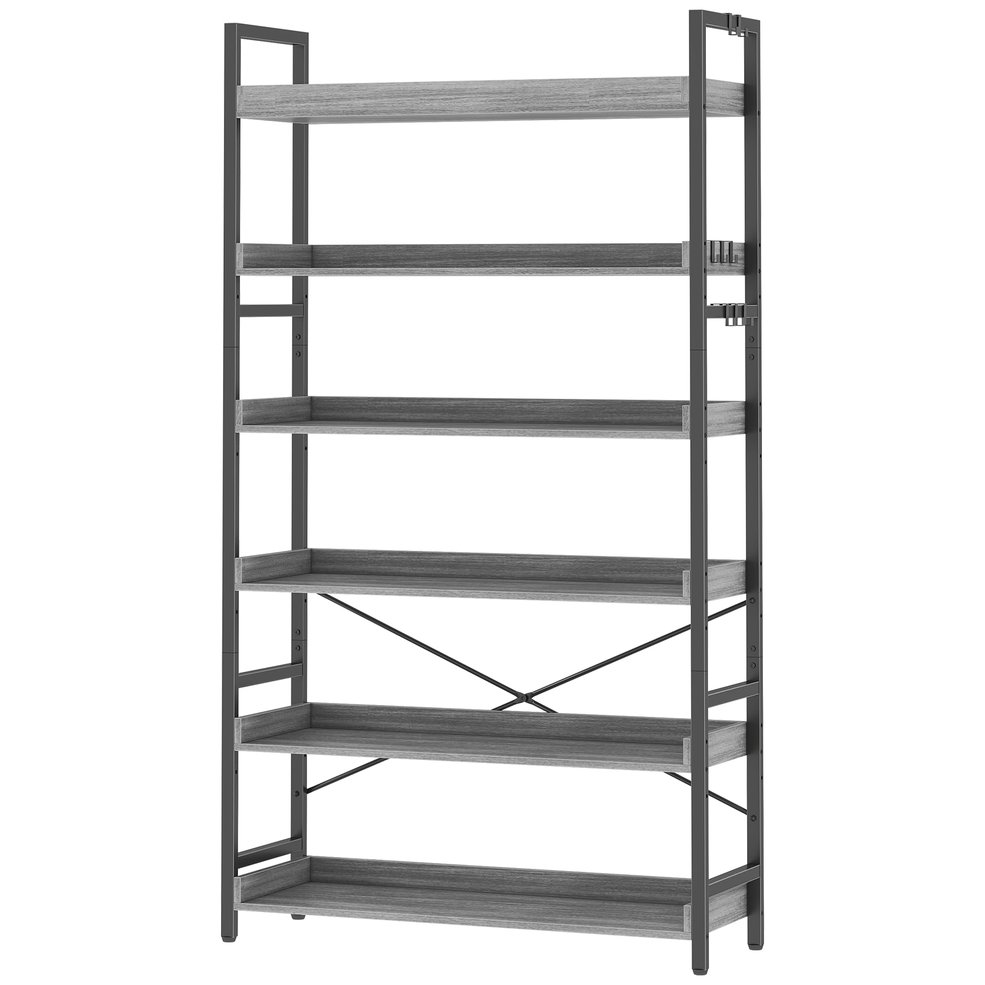 HCHQHS 6 Tier Bookshelf, Adjustable Industrial Bookcase, Vertical Tall Book Shelf, Wood and Black Metal Open Bookshelves for Home Office, Living Room, Bedroom, 70 Inch