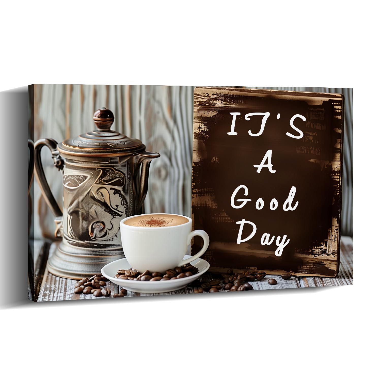 Coffee Canvas Art Kitchen Wall Decor Framed Brown Poster Coffee Bean Painting Vintage Artwork for Dining Room Bar Ready to Hang - 16.00"x24.00"
