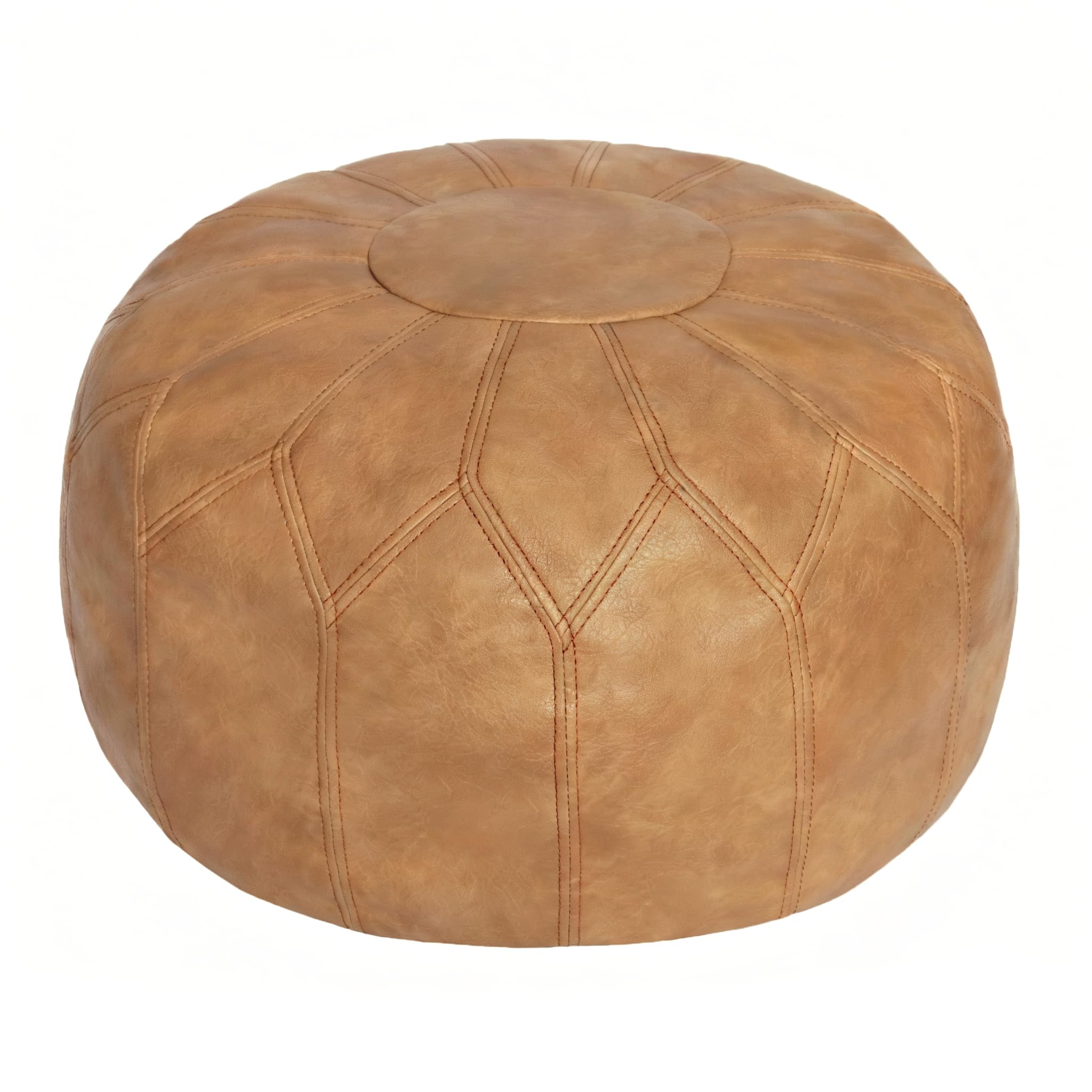 Thgonwid Unstuffed Moroccan Faux Leather Pouf Ottoman with Storage - Handmade Boho Chic Multi-Use Footrest for Living Room, Bedroom, Patio - Round Ethnic Floor Cushion & Decorative Accent, Tricolor