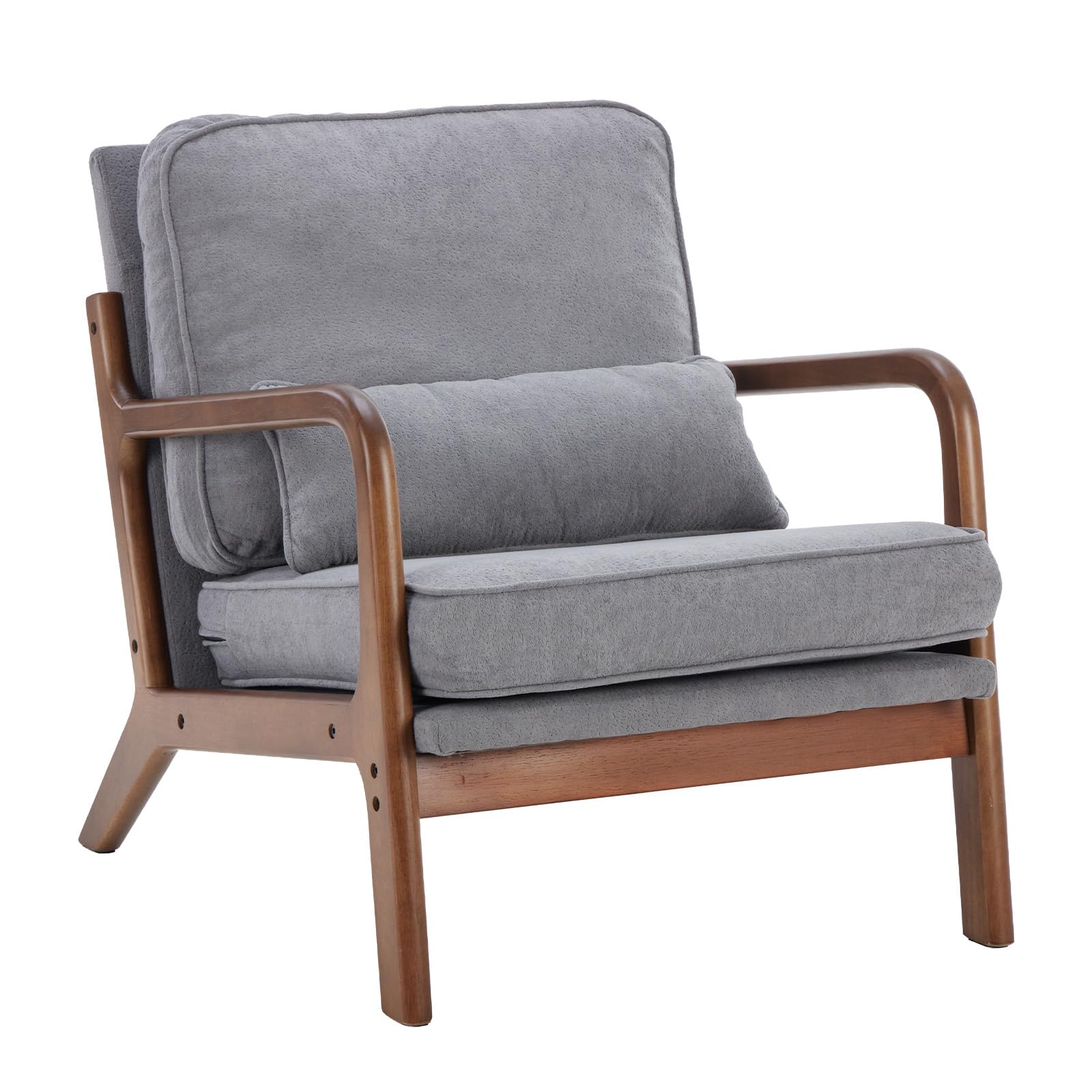 DUMOS Accent Chair Mid Century Modern Chair with Arms and Waist Cushion, Reading Chairs for Adults with Solid Frame, Lounge Side Sitting Armchair for Living Room, Bedroom, Balcony, Cream