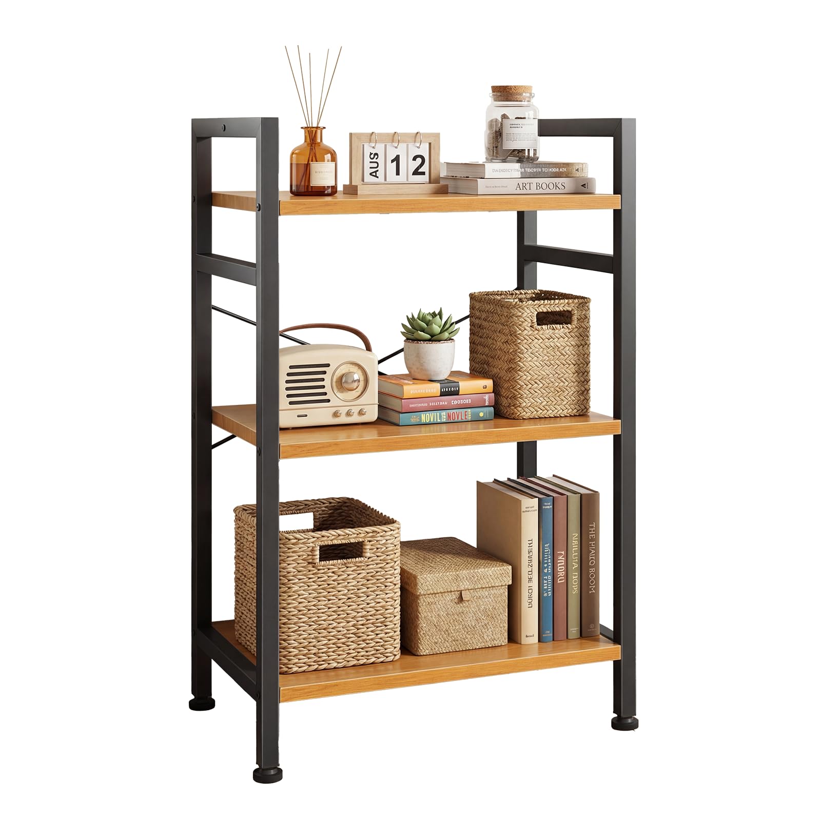 DUMOS 5-Tier Bookshelf, Modern Tall Bookcase, Open Storage Display Shelf for Living Room, Bedroom, Home Office, Narrow Standing Shelving Unit for Books, CDs, Décor，Modern Black