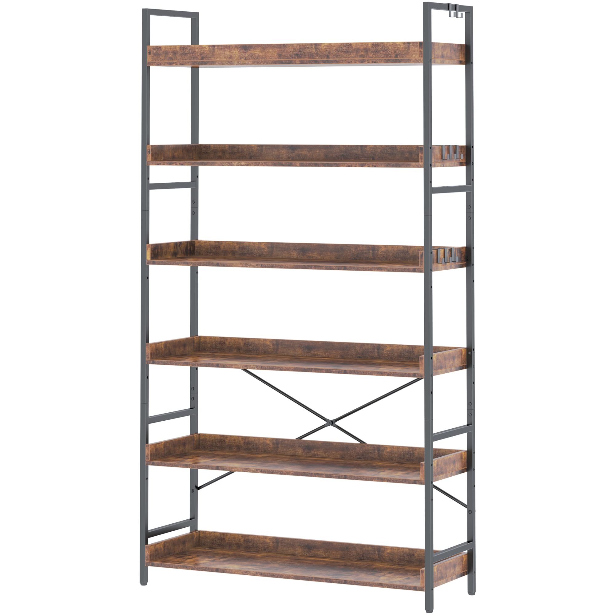HCHQHS 6 Tier Bookshelf, Adjustable Industrial Bookcase, Vertical Tall Book Shelf, Wood and Black Metal Open Bookshelves for Home Office, Living Room, Bedroom, 70 Inch