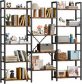 Shintenchi Triple Column 5 Tier Bookshelf, Industrial Large Bookcase Display Shelves, Large Etagere Bookshelf,Wide Book Shelf Book Case for Home & Office, Rustic Brown