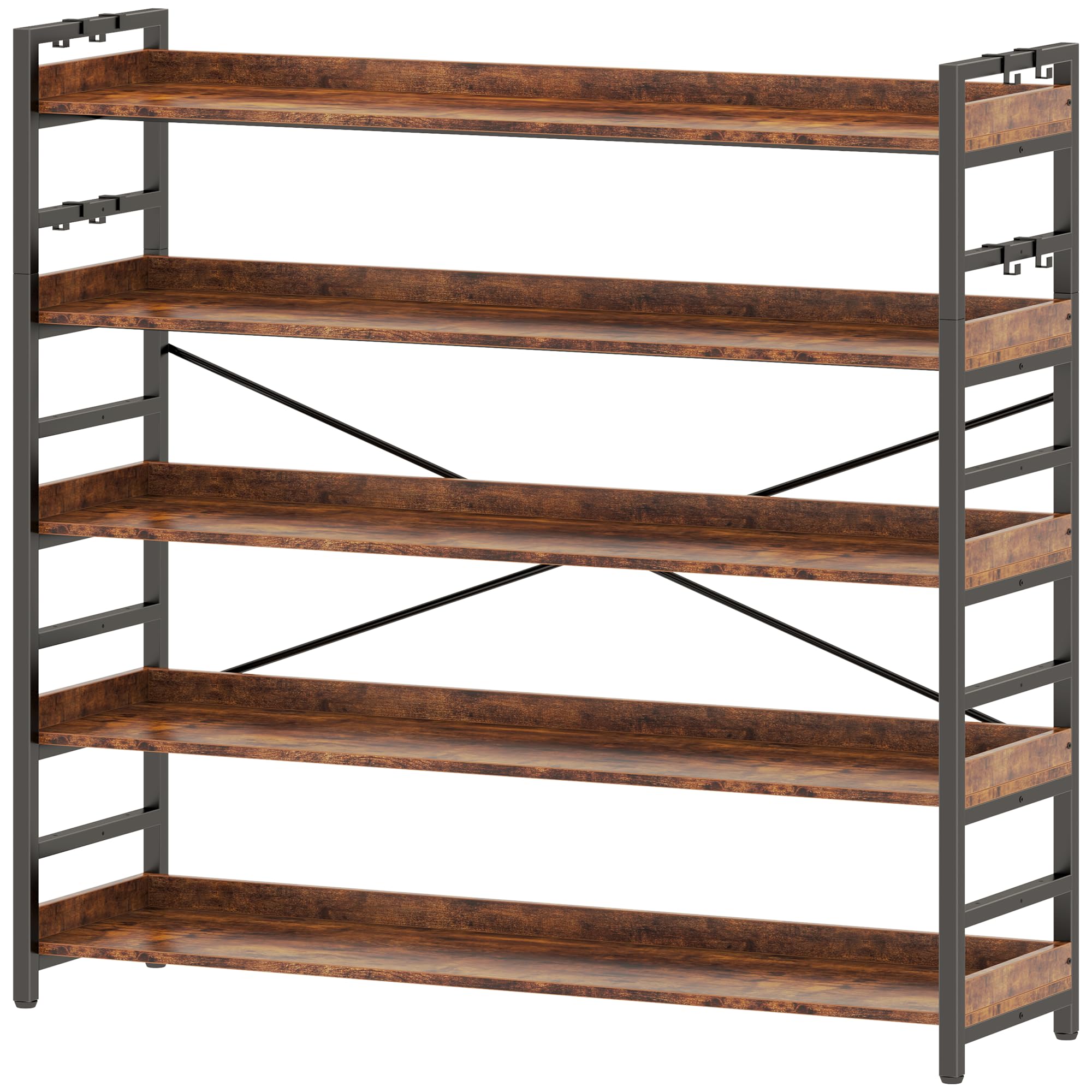 HCHQHS 6 Tier Bookshelf, Adjustable Industrial Bookcase, Vertical Tall Book Shelf, Wood and Black Metal Open Bookshelves for Home Office, Living Room, Bedroom, 70 Inch