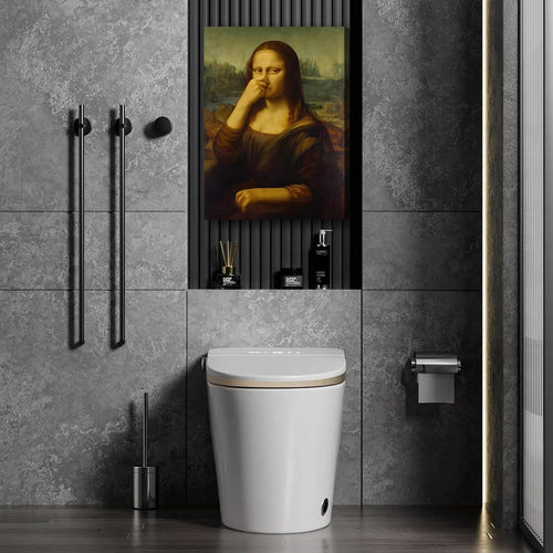 16"×24" Funny Pinching Nose Mona Lisa Canvas Wall Art, Vintage Humor Bathroom Decor Poster