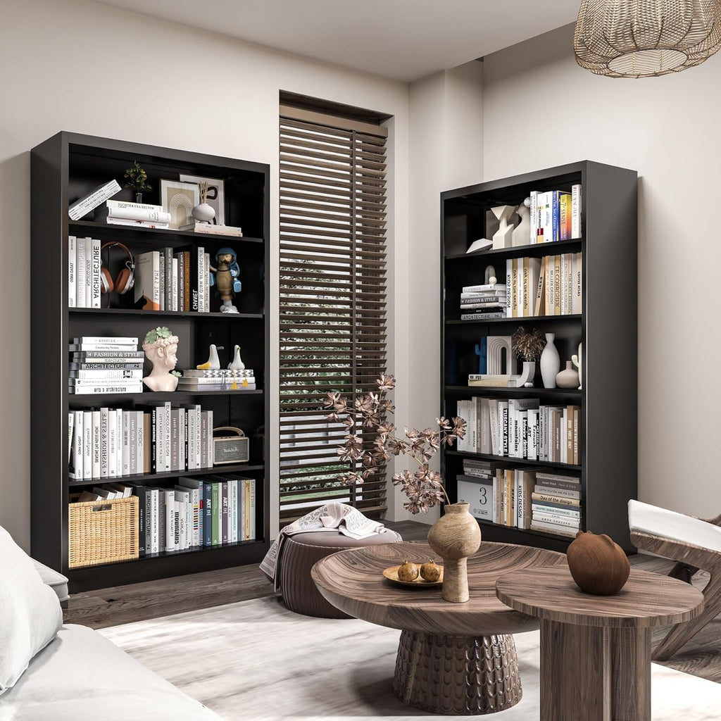 VASAAOSD 66" Tall Metal Bookcase, 5 Shelf Black Bookcase with Adjustable Shelves, Large Bookshelves and Bookcases, Modern Book Shelf Storage Organizer for Living Room, Home Office, Library (Black)