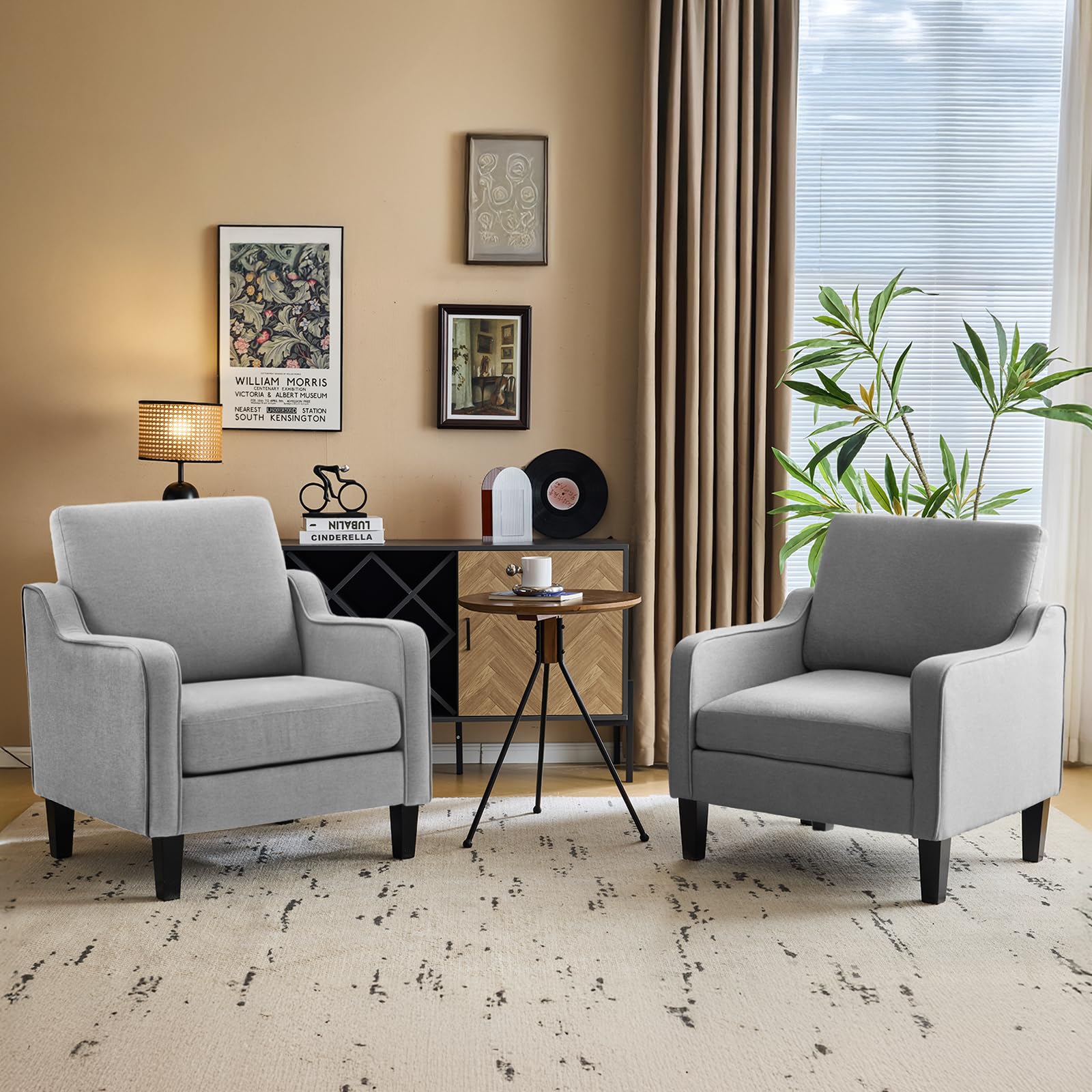 VINGLI Accent Chair for Living Room Chairs Olive Green Reading Chair for Bedroom Scooped Arm Chair Mid Century Modern Accent Chairs Upholstered Comfy Chair for Apartment, Waiting Room