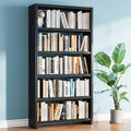 69" Black 5-Tier Heavy-Duty Industrial Metal Bookshelf, Wide Storage Display Shelving for Home & Office