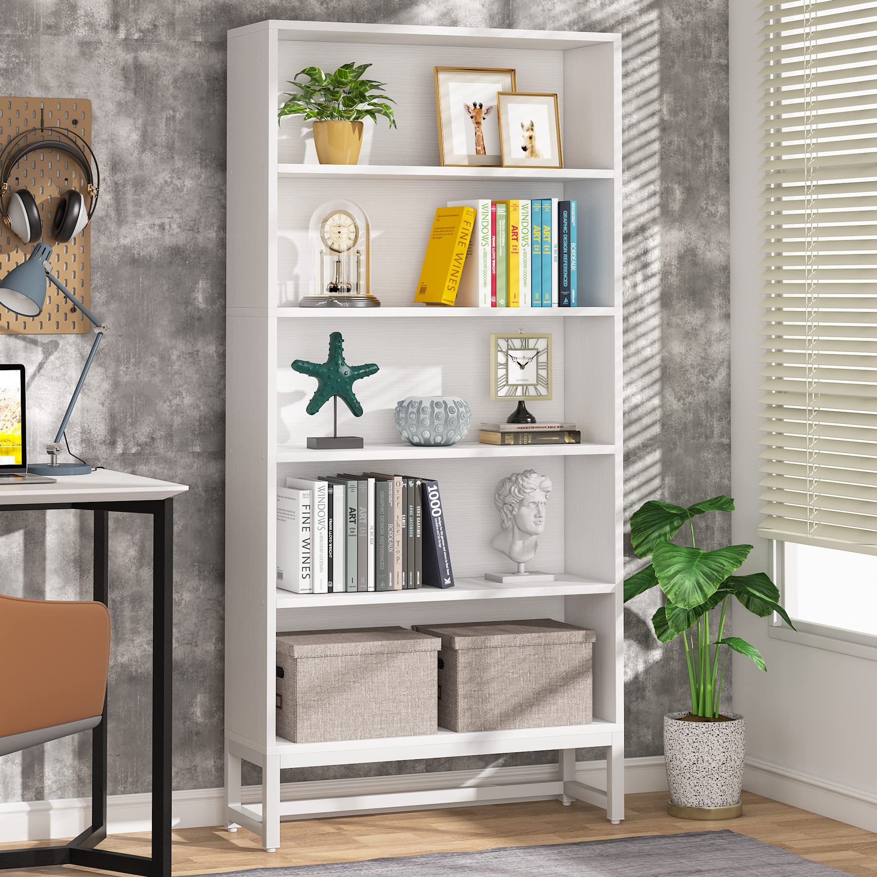 Tribesigns Tall Bookcase Black Bookshelf, 70.8” Large Bookcases Organizer with LED Lights, Heavy Duty Free-Standing Library Bookshelf with 5-Tier Storage Shelves for Living Room, Bedroom (Black)