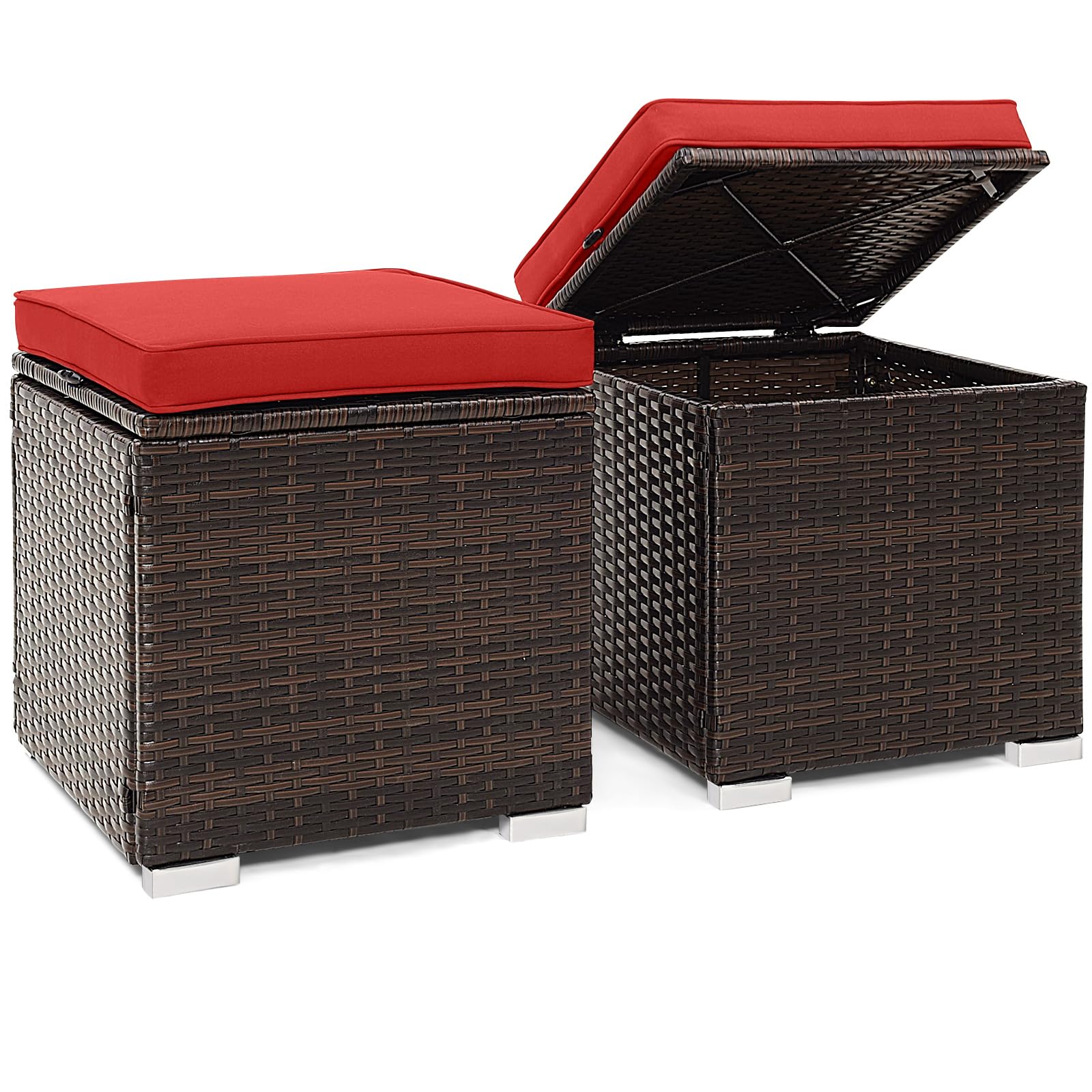 Tangkula 2 Pieces Outdoor Patio Ottoman, All Weather Rattan Wicker Ottoman Seat, Patio Rattan Furniture, Outdoor Footstool Footrest Seat w/Removable Cushions