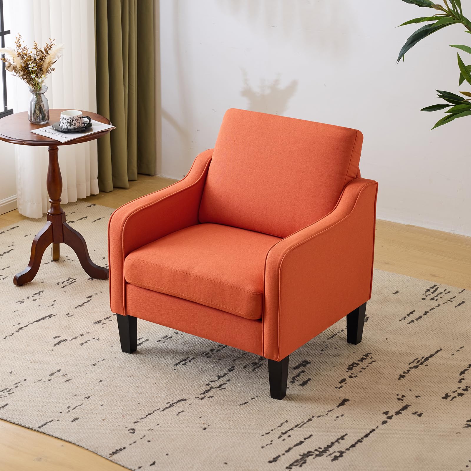 VINGLI Accent Chair for Living Room Chairs Olive Green Reading Chair for Bedroom Scooped Arm Chair Mid Century Modern Accent Chairs Upholstered Comfy Chair for Apartment, Waiting Room